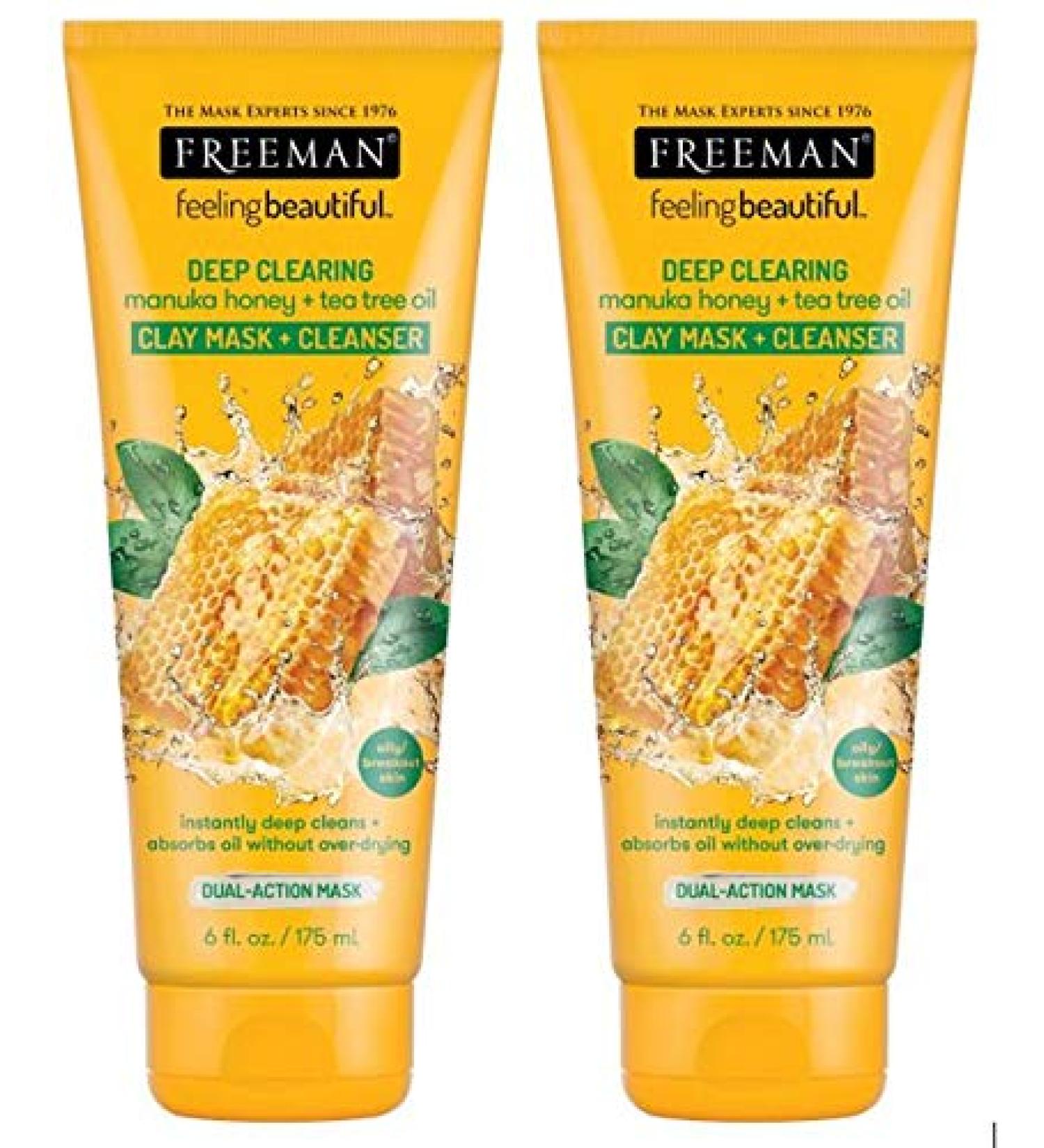 Freeman Manuka Honey & Tea Tree Clay Mask + Cleanser 6oz (175ml) - 2 Pack - Buy Online on GoSupps.com