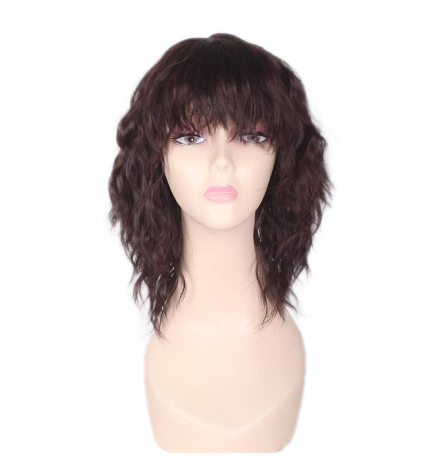 Ansenesna Brown Curly Wig with Bangs for Women - Medium Length Curly Hair Wig for International Shipping - Buy Online on GoSupps.com