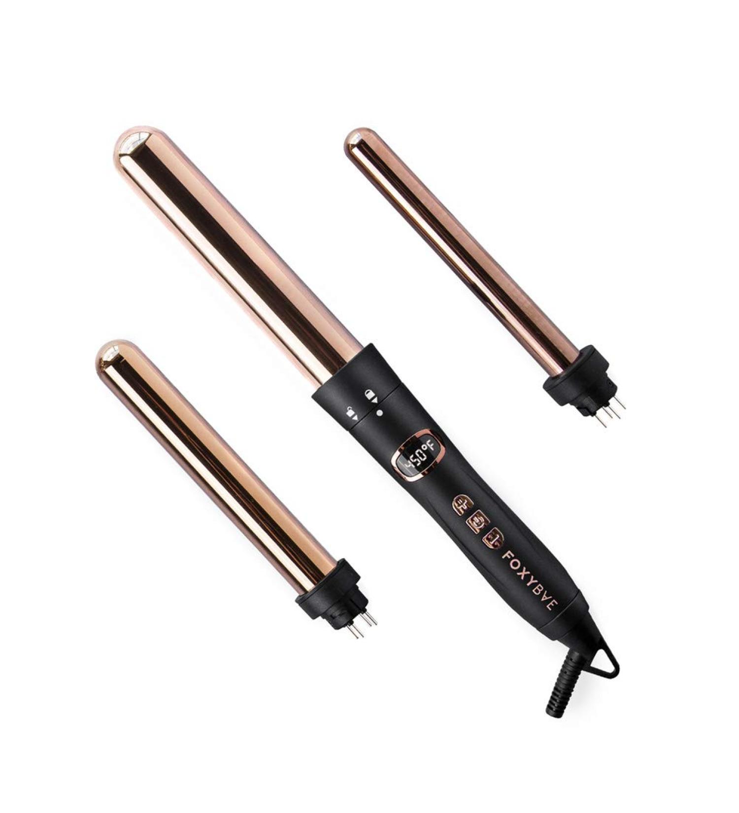 FoxyBae Rose Gold 3-in-1 Curling Wand - Ionic Professional Curling Iron with Temperature Control for Perfect Curls - Buy Online on GoSupps.com