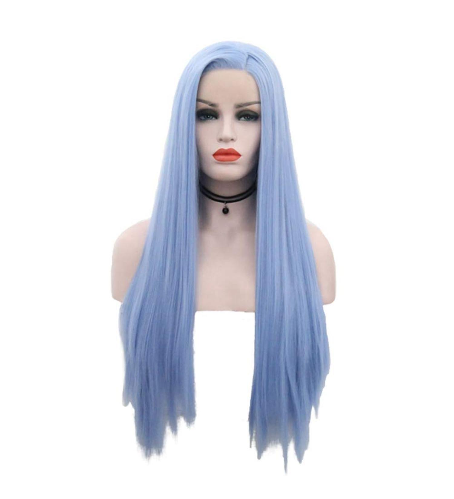 SHIYID Sky Blue Long Synthetic Lace Front Wig - Heat Resistant Silky Straight Fiber Hair for Women | Best Quality International Shipping - Buy Online on GoSupps.com