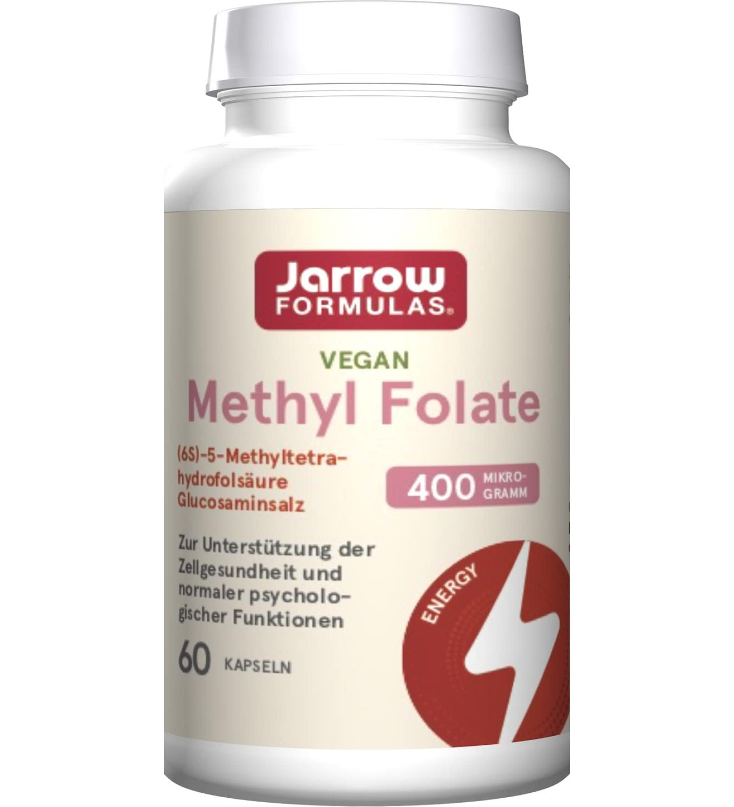 Jarrow Formulas Methyl Folate 400mcg - Vegan Capsules Gluten-Free Non-GMO Folic Acid Supplement - 60 Count - Buy Online on GoSupps.com