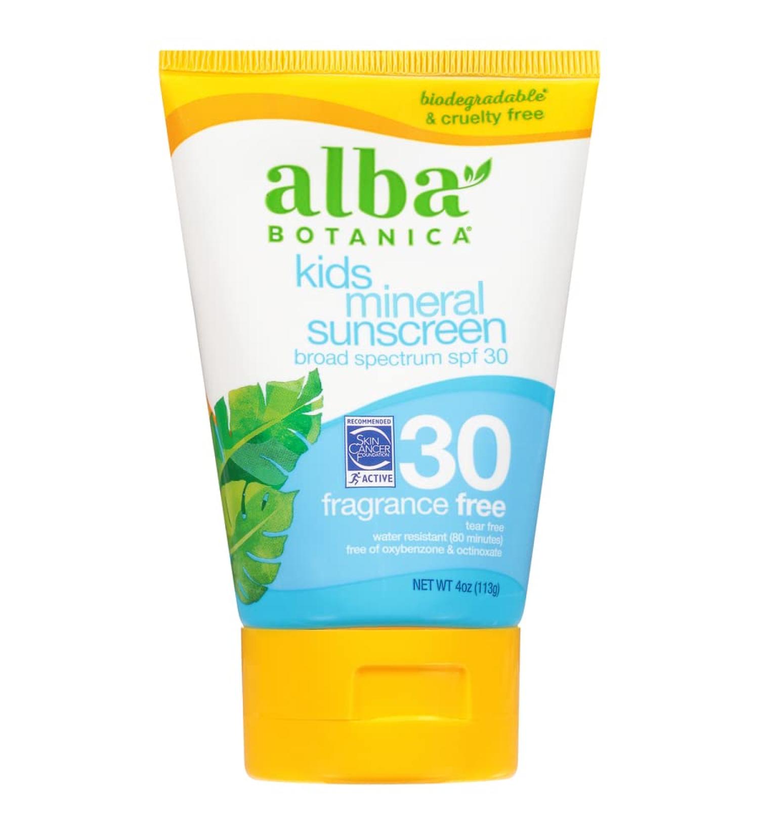 Alba Botanica Kids SPF 30 Mineral Sunscreen 4 oz - Fragrance Free - Buy Online on GoSupps.com