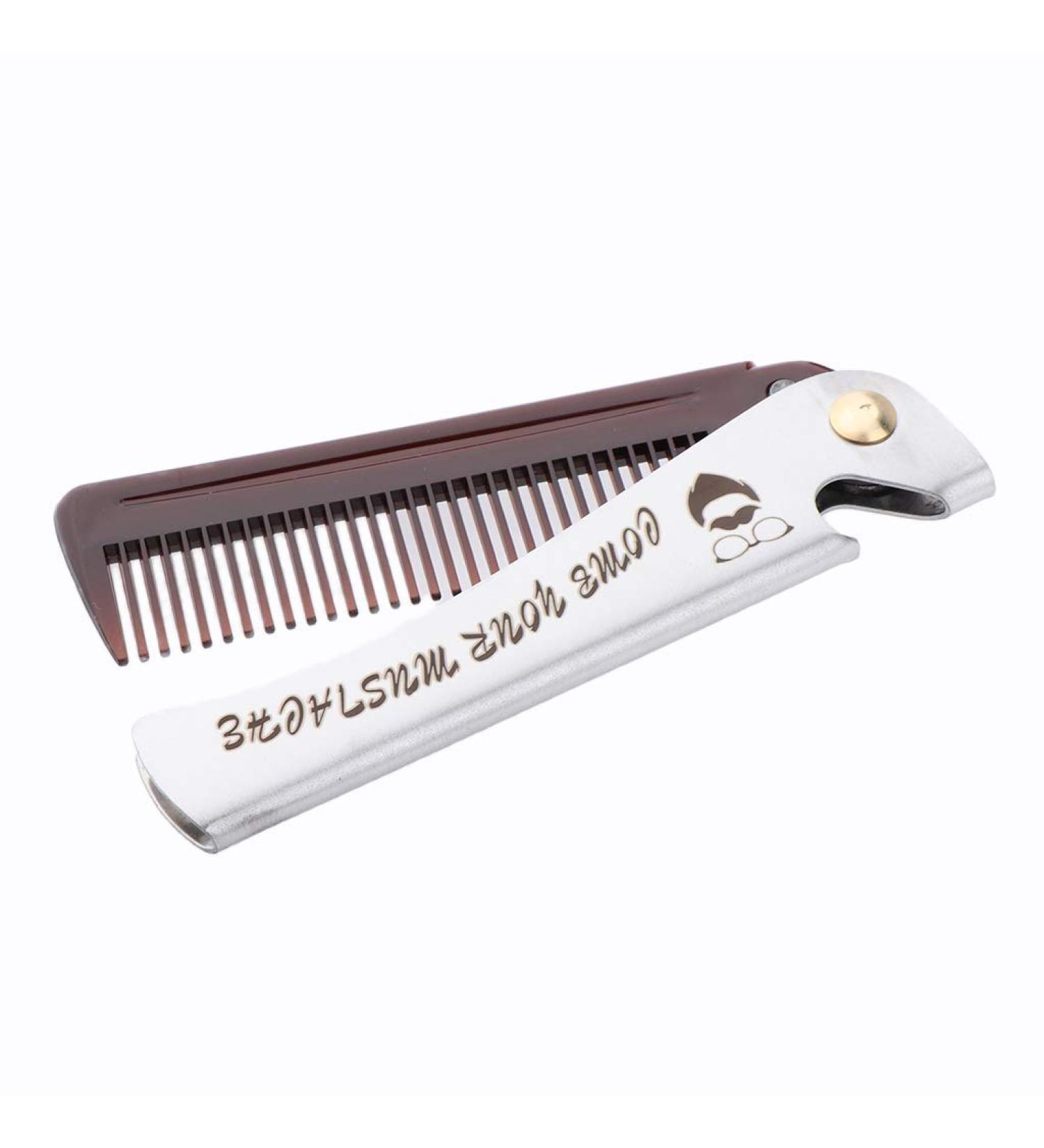 Stainless Steel Beard Comb Men's Hair Beard and Mustache Styling Comb Folding Fine Teeth Pocket Comb - Brown Very Practical and Popular - Buy Online on GoSupps.com
