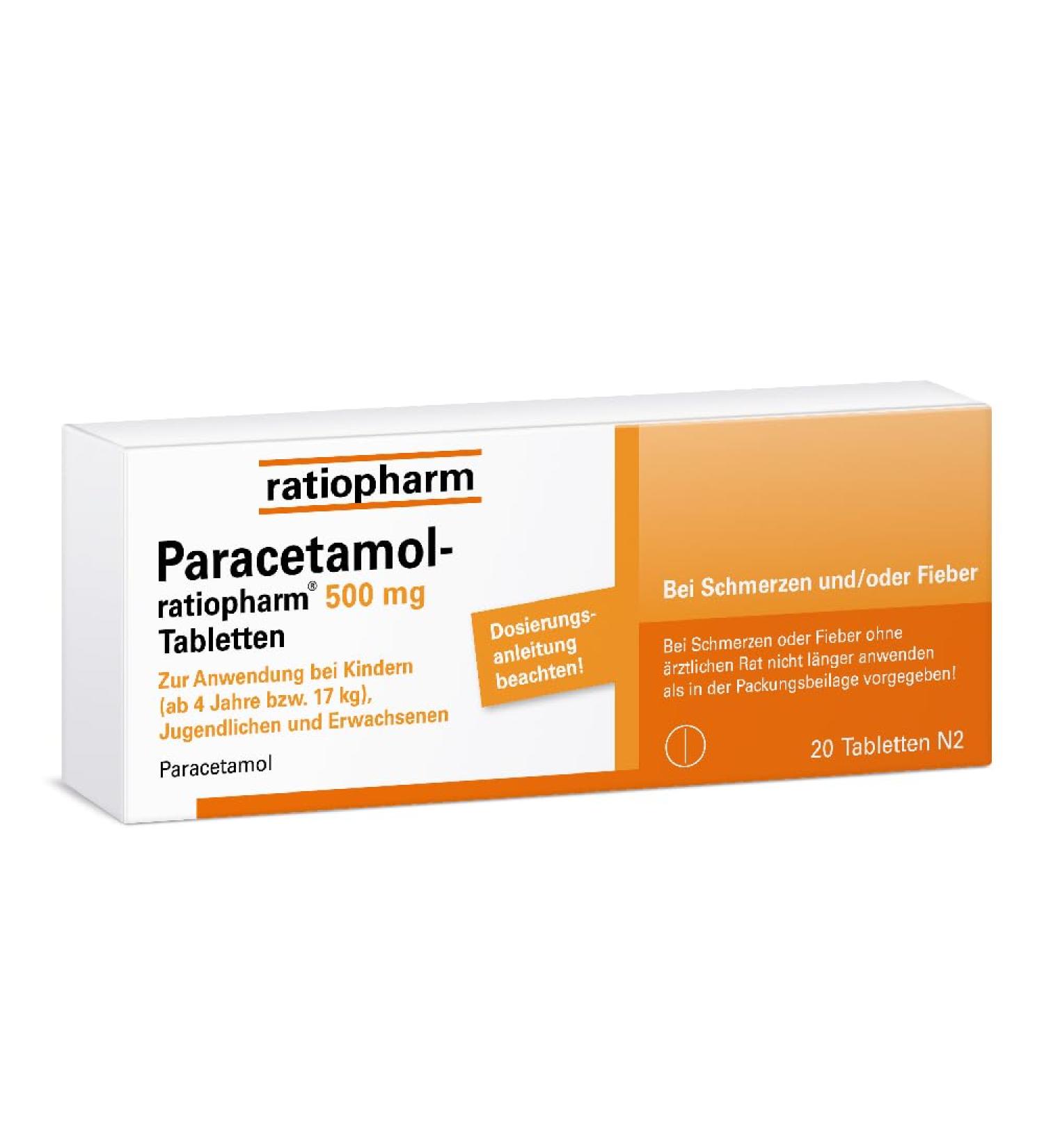 Buy Paracetamol-ratiopharm 500 mg Tablets - Pain Relief & Fever Reduction - 20 Well-Tolerated Tablets - Fast International Shipping - Buy Online on GoSupps.com