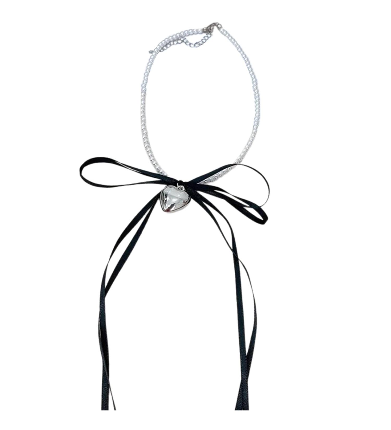 Oralgos Fashionable Heart Necklace with Loop | Adjustable Collarbone Chain | Imitation Pearls & Choker for Everyday Use Black - Buy Online on GoSupps.com