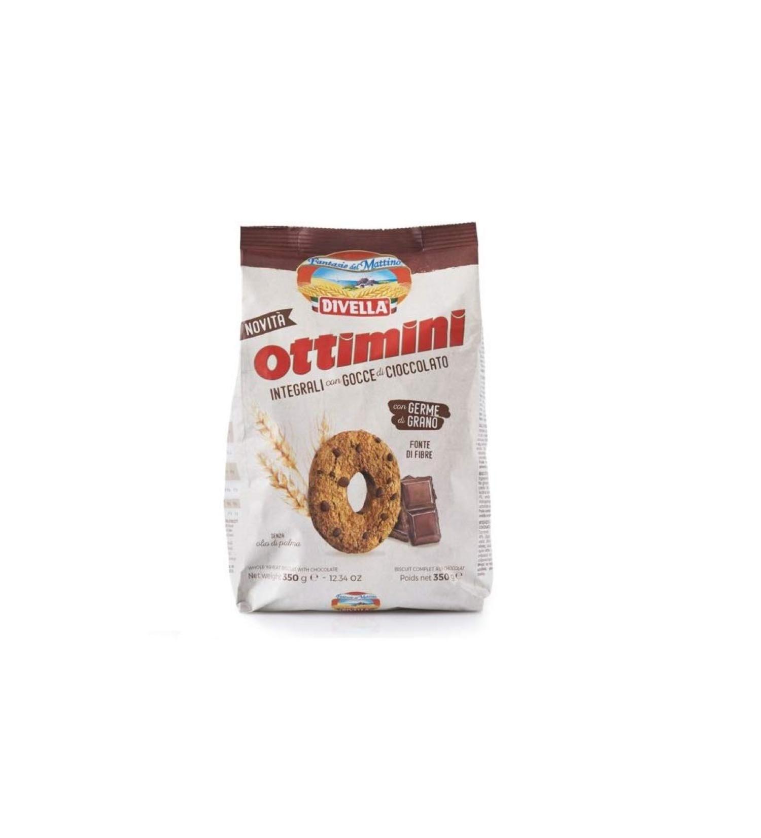 Divella Divella Ottimani Integrali con gocce di cioccolato Cork Cookies with Chocolate and Wheat Germs Italian Cookies 350g