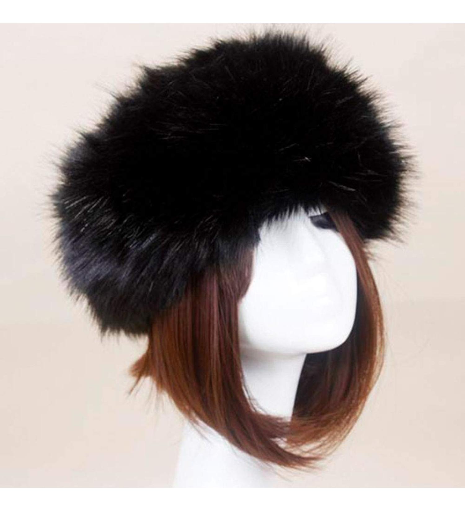 Women's Black Synthetic Fur Headband - Warm & Adjustable Fashion Ear Protector for Outdoor Sports Hiking & Skiing - Buy Online on GoSupps.com