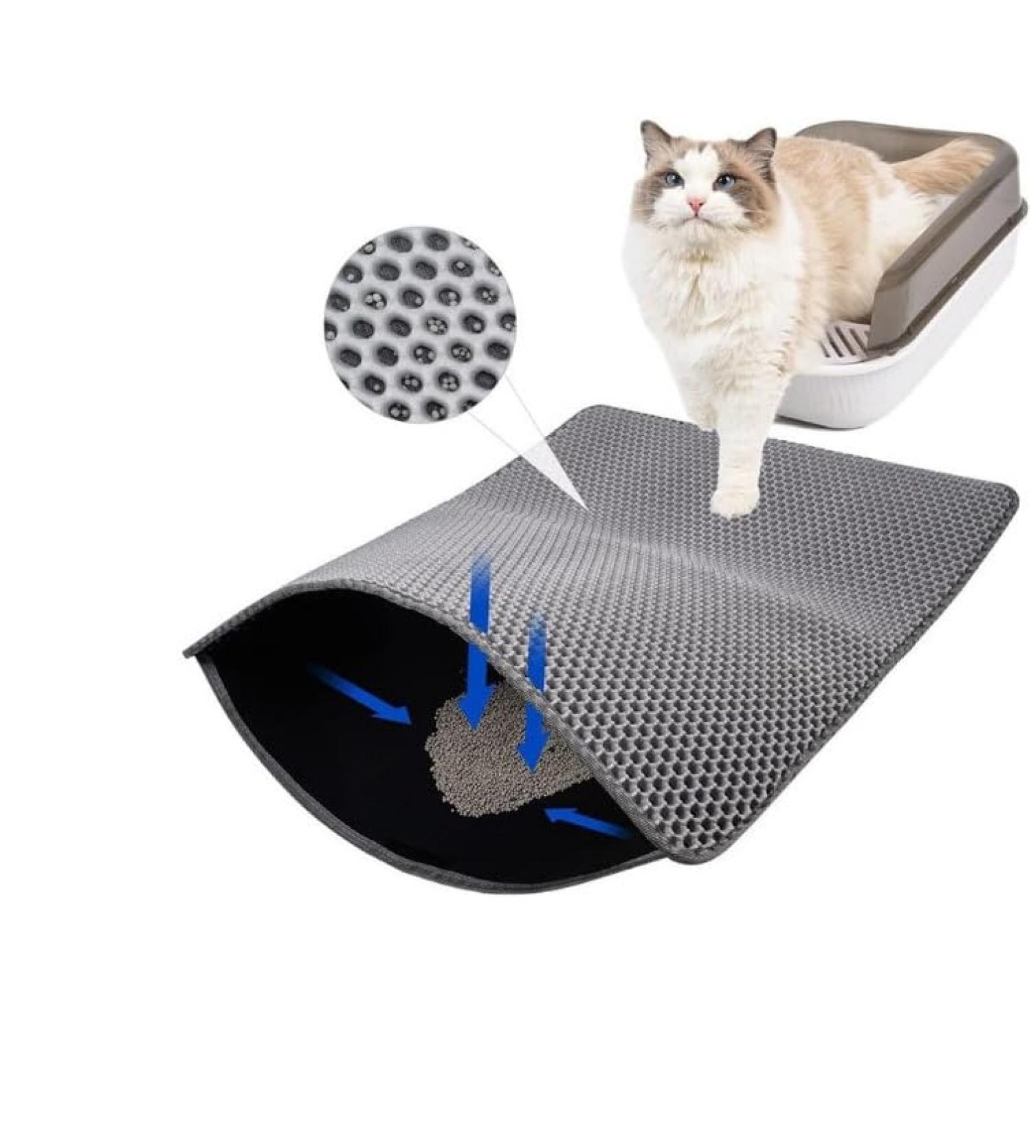 Large Cat Litter Mat 60 x 45 cm Double Layer Waterproof Litter Trapping Mat Honeycomb Large Holes Design for Scatter Control Non-Toxic Nonslip Grey - Buy Online on GoSupps.com