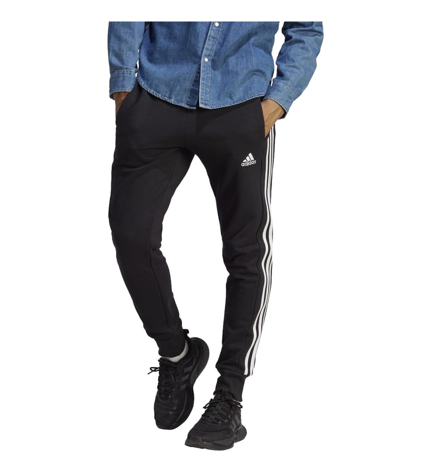 adidas Men's Essentials French Terry Cuffed 3-Stripes Pants Large - Black/White - Buy Online on GoSupps.com