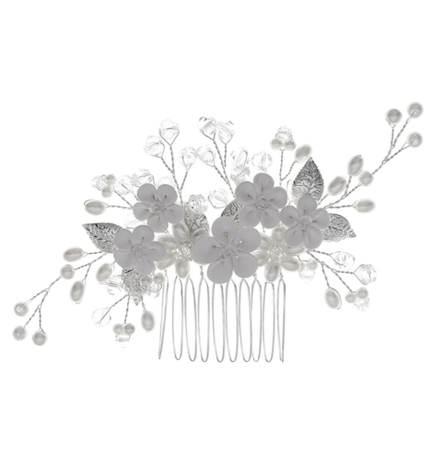 Beatifufu Bridal Headwear Crystal Hair Decor Pearl Headpiece Flower Headdress Pearl Trim Hair Accessories Reusable Headdress Party Supply Metal Ceramic Flower Bride Wedding Supplies Girl - Buy Online on GoSupps.com