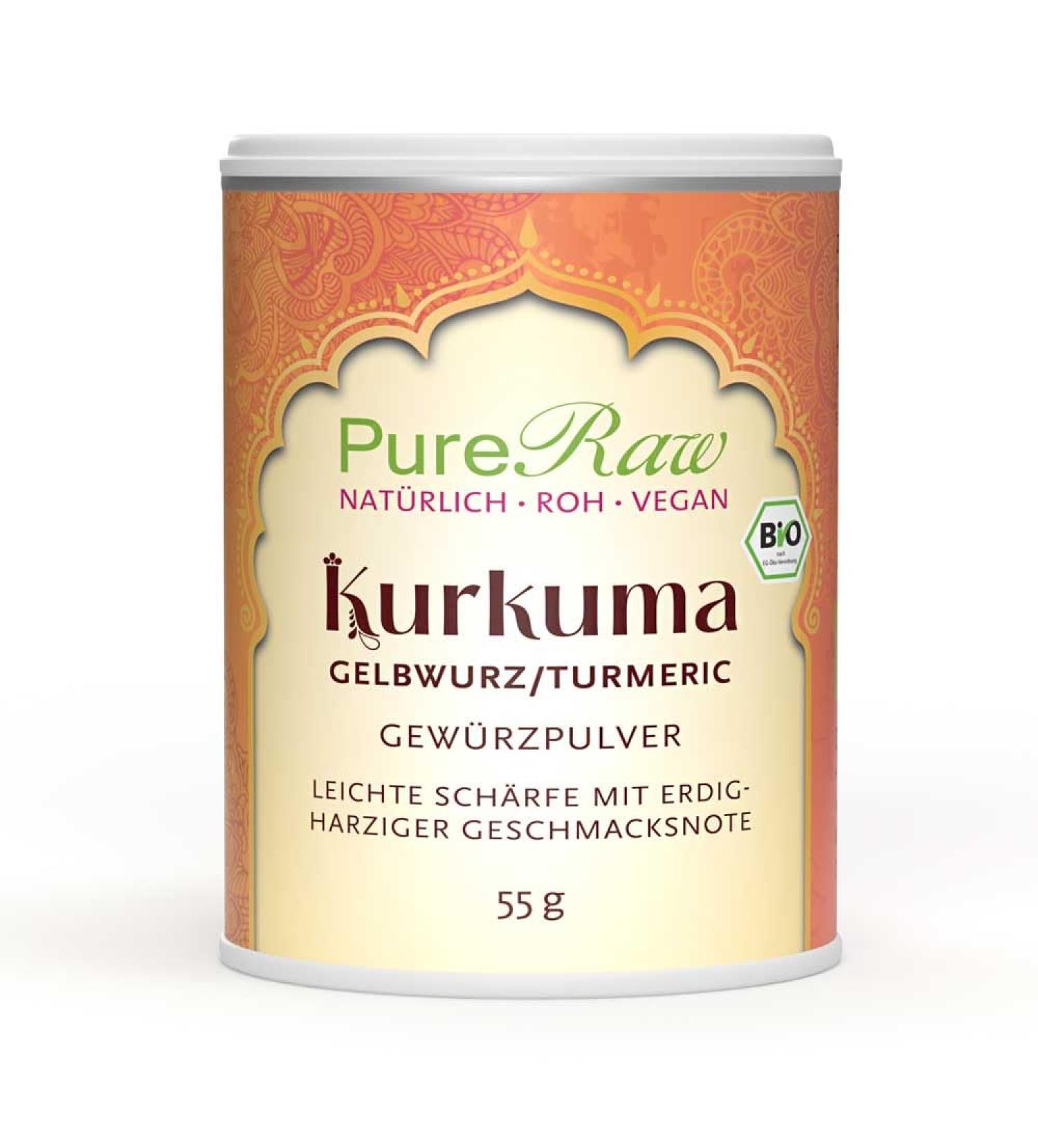 Organic Kurkuma Powder - Raw Vegan Ayurvedic Turmeric Spice | Pureeraw 55g - Ground Curcumin for Wellness - Buy Online on GoSupps.com