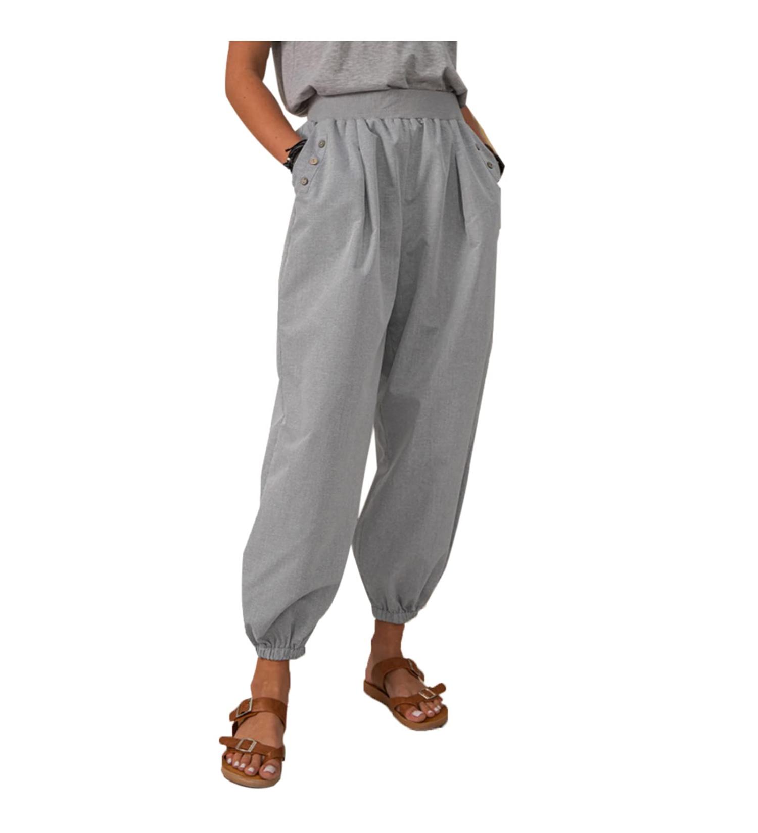 Ronony Women's Linen Summer Pants - High Waist Lightweight Harem Trousers with Pockets - Comfortable Beach & Leisure Wear in Gray - Buy Online on GoSupps.com