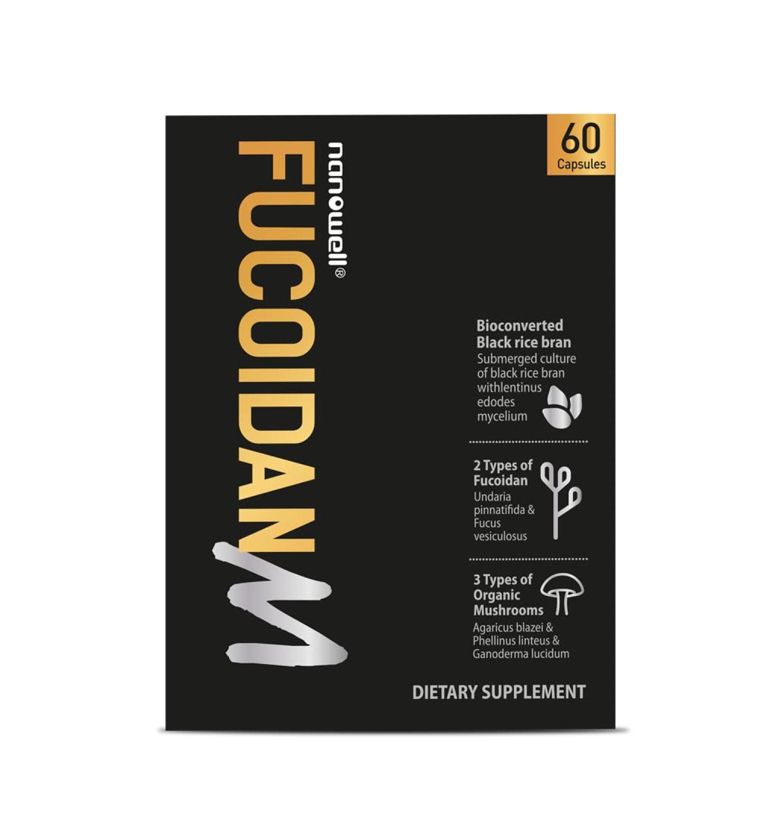 NANOWELL Fucoidan M - Brown Seaweed Immunity Supplement for Gut Health & Immune Support with Mushroom Complex - 60 Capsules 1