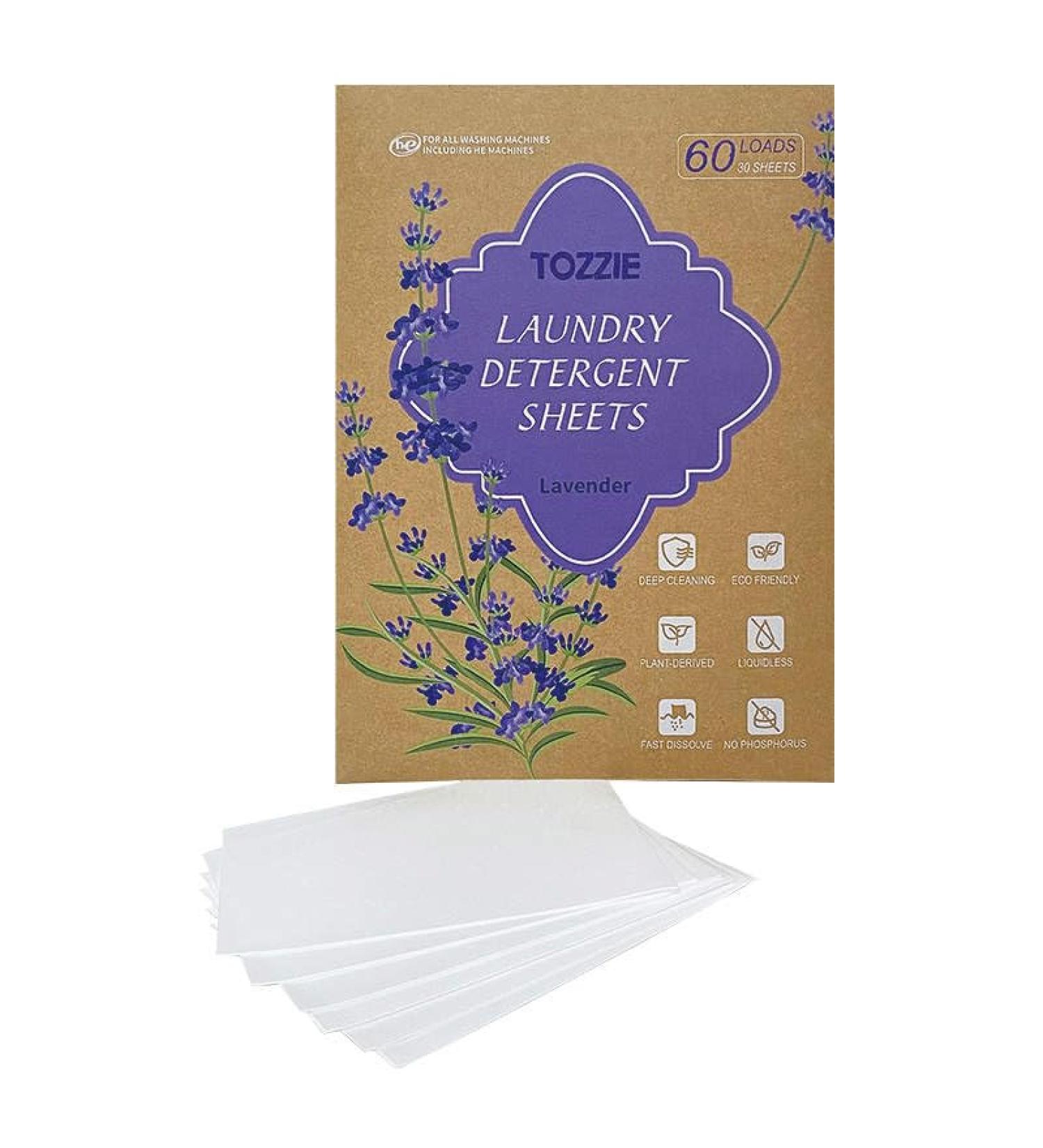 Tozzie Laundry Detergent Sheets - Plant-Based Lavender Scented Quick Dissolving 60 Loads (30 Sheets) - Eco-Friendly Laundry Solutions - Buy Online on GoSupps.com