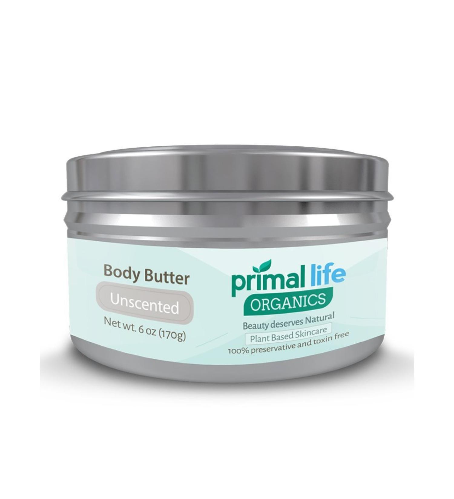 Body Butter - #1 RATED BEST - Fast Effective Hydrating Butter for dry rough skin - 100% Natural Organic Gluten-free - Soothes heals moisturizes repairs - 6 oz. Unscented - Primal Life Organics - Buy Online on GoSupps.com
