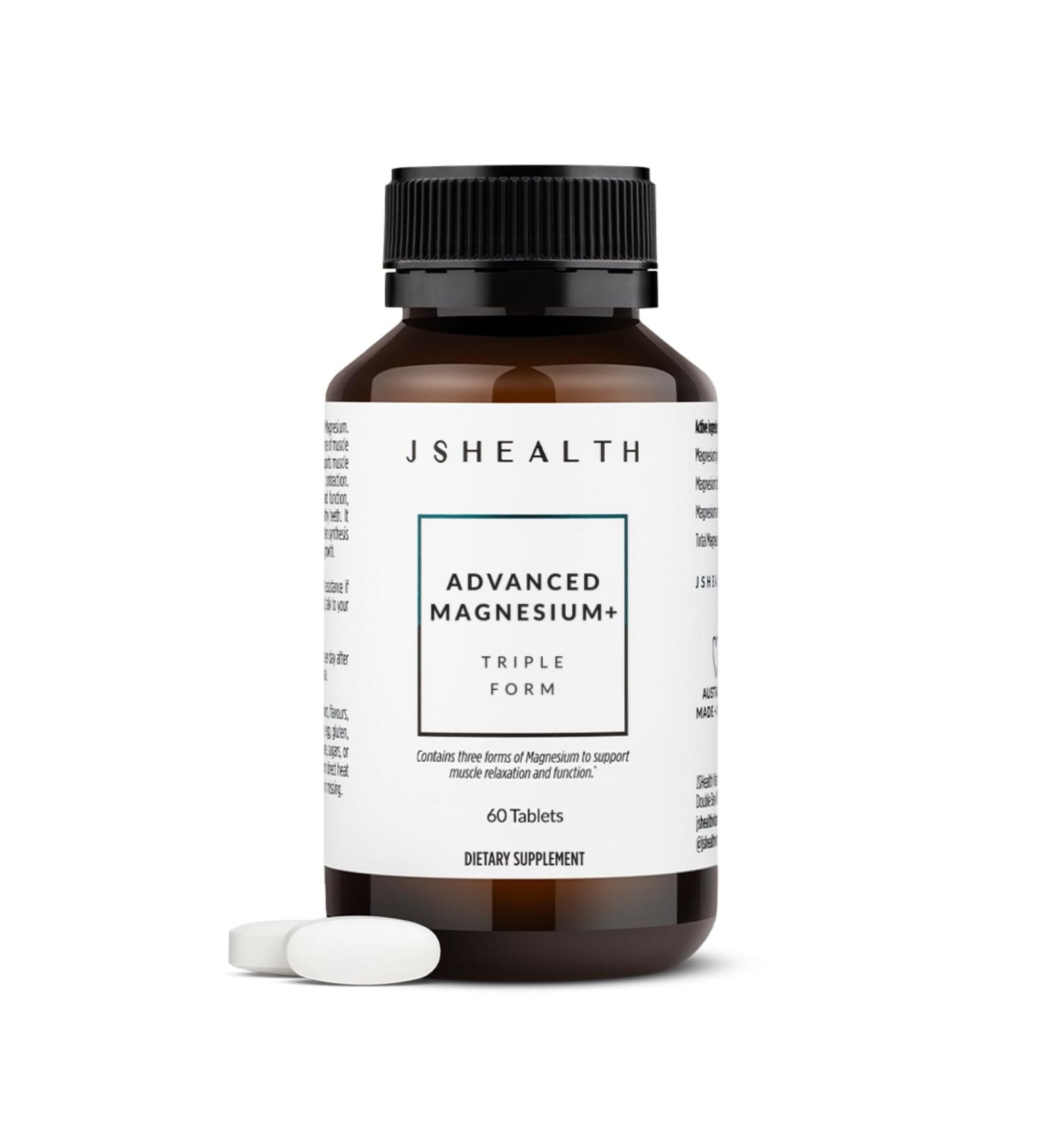 JSHealth Vitamins Advanced Magnesium Supplements with Magnesium Glycinate & Citrate for Muscle Relaxation (60 Tablets) 60 Count (Pack of 1) - Buy Online on GoSupps.com