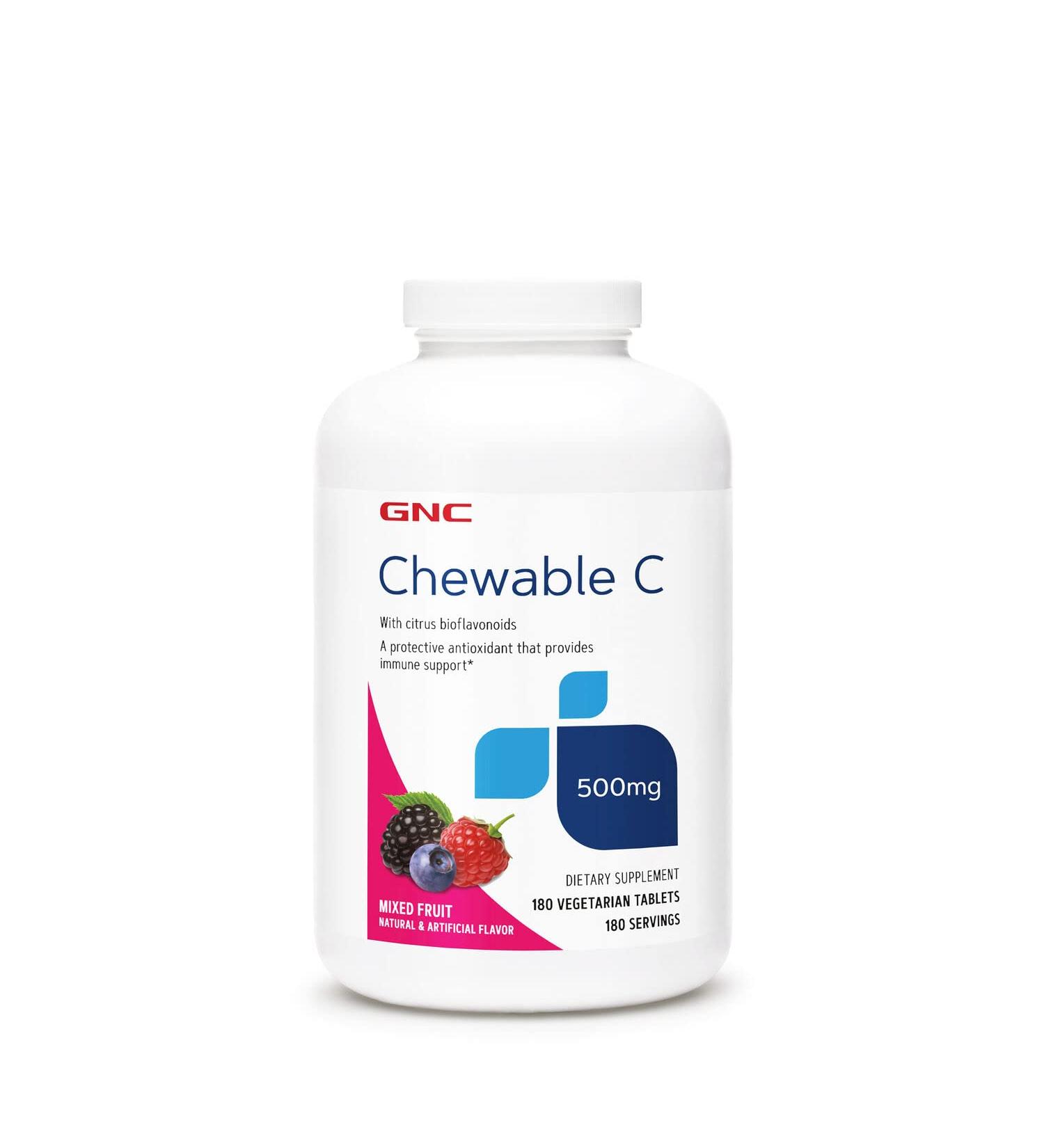 GNC Chewable C 500MG - Mixed Fruit Flavor - 180 Vegetarian Tablets - Buy Online on GoSupps.com