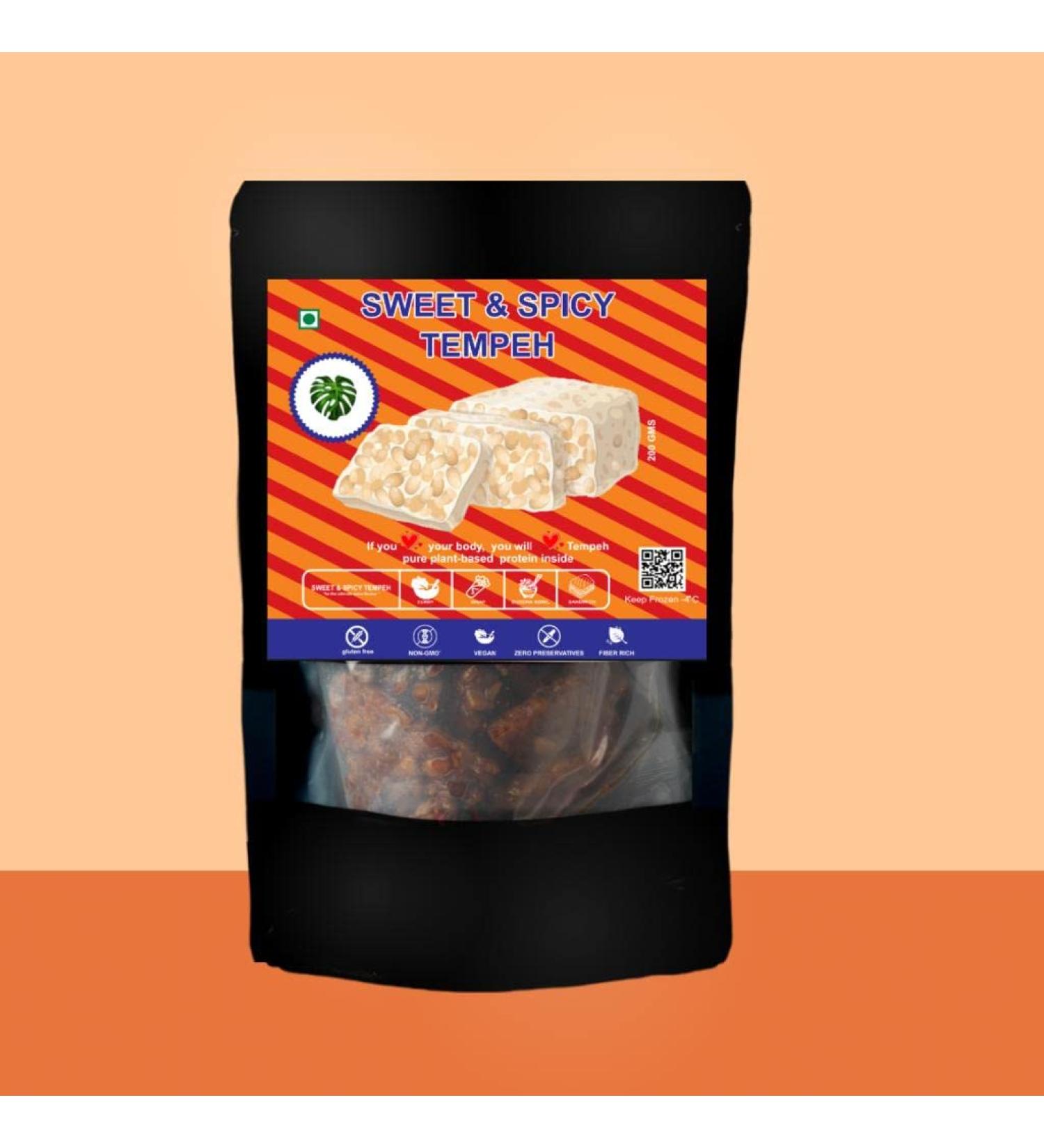 Sweet and Spicy Tempeh| The Heat and Eat (READY TO HEAT FROM THE PACK) 200g- Veg/Vegan Protein |Indonesian tempeh | Dairy & Gluten Free | Gut-Friendly | High Fiber | Low Carb |Tempeh Chennai - Buy Online on GoSupps.com