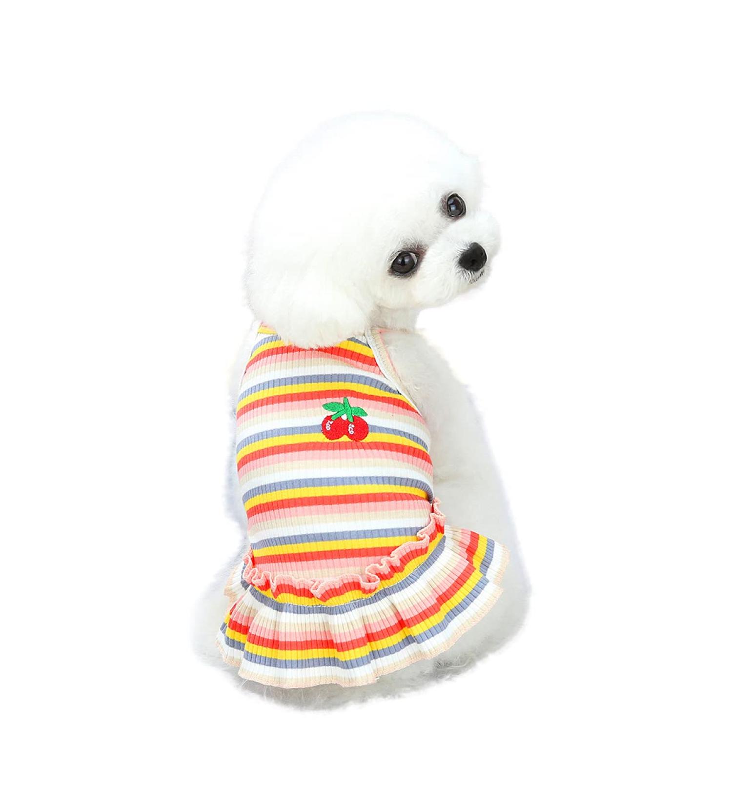 Barrageon Dogs Kneid Sweet Princess Rock Clothing | Bowknot Summer Outfit for Small & Medium Cats & Puppies - Orange Stripes (Back Length: 25 cm) - International Shipping Available - Buy Online on GoSupps.com