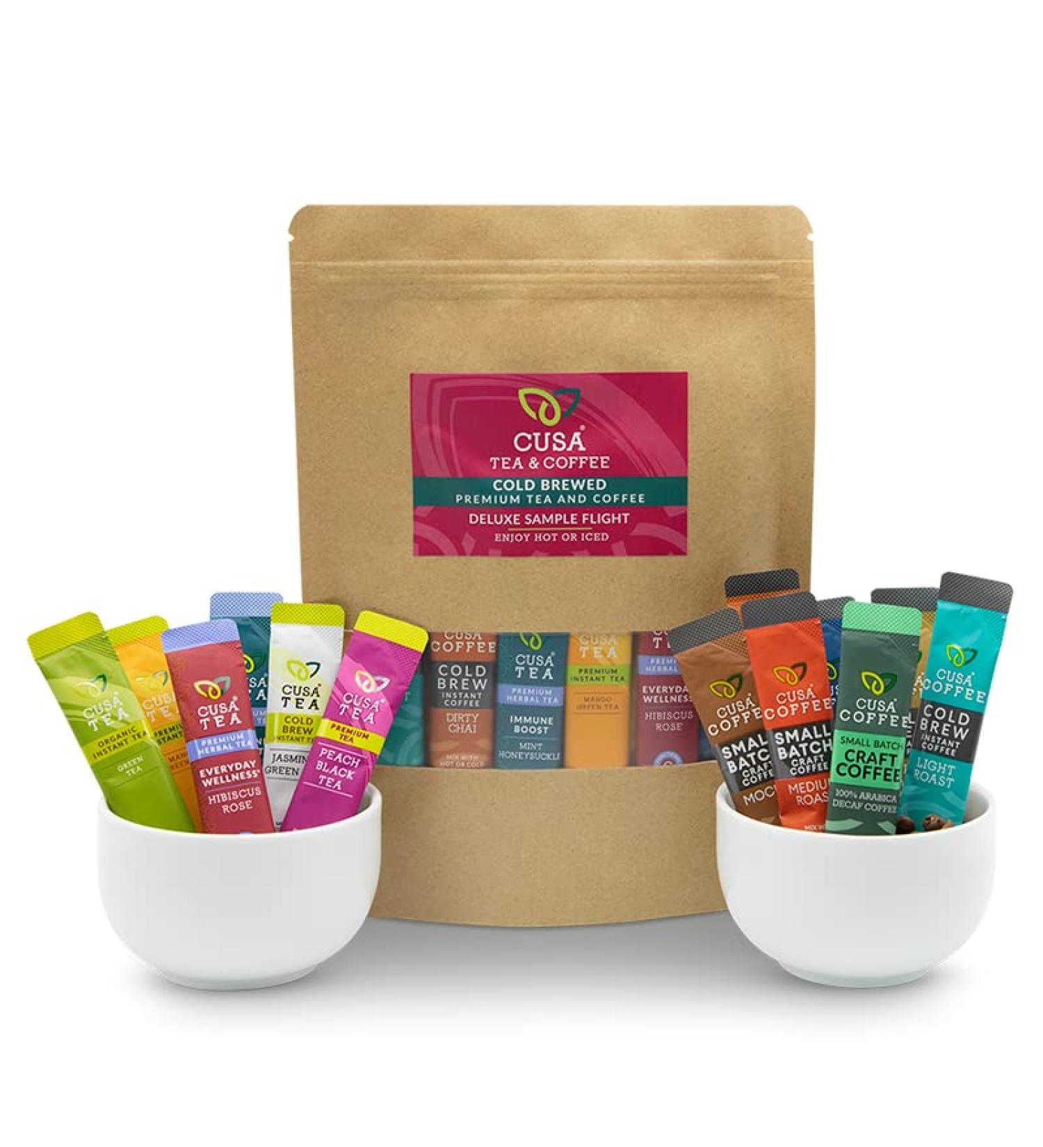 usa Tea Premium Instant Tea & Coffee Mix Variety Pack | Herbal Iced or Hot Tea Gift Sets | Includes All Coffee and Tea Flavors for Daily Life (Deluxe Flight (19 Servings))