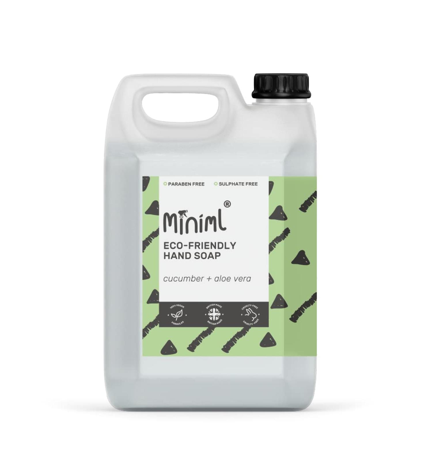 Miniml Cucumber & Aloe Vera Hand Soap Wash Liquid 5L Refill - Gentle Skin & Body Wash Gel - Vegan & Cruelty Free - Buy Online on GoSupps.com