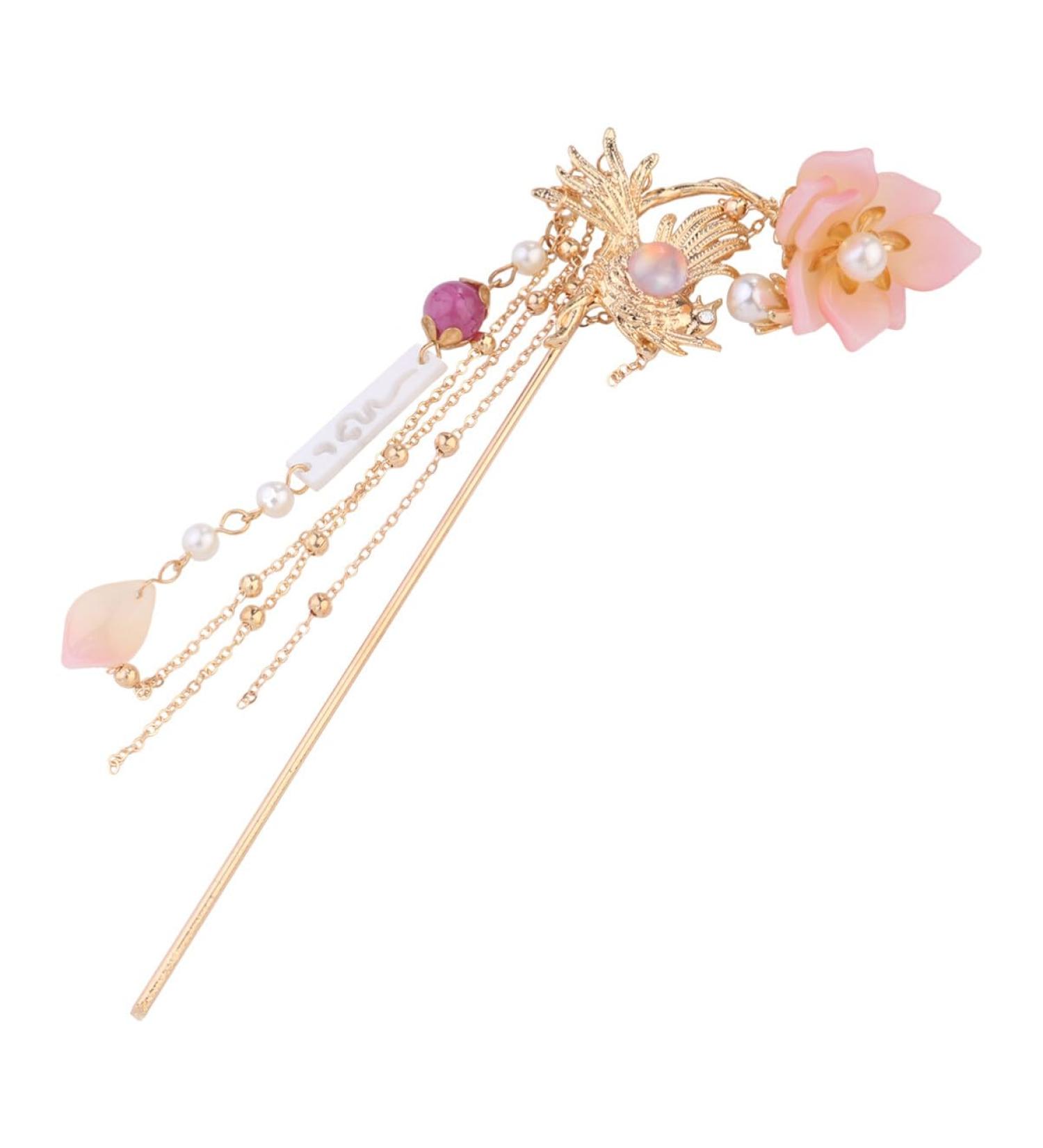 FOMIYES 1pc Pearl Hairpin Gold Hair Pin Gold Tassel Jaw Trainer Chinese Wedding Decoration Japanese Hair Accessories Chinese Hairpin Wood Hair Fork Pink Miss Hair Clip Classical - Buy Online on GoSupps.com