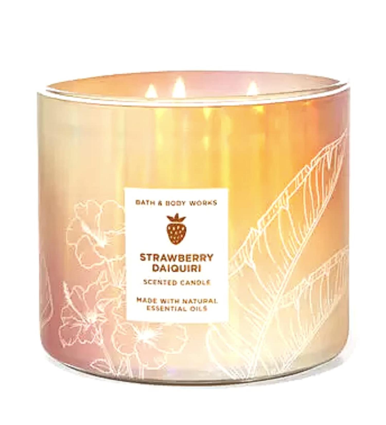 Bath & Body Works White Barn 3-Wick Candle w/Essential Oils - 14.5 oz - 2022 Spring Scents! (Strawberry Daiquiri)