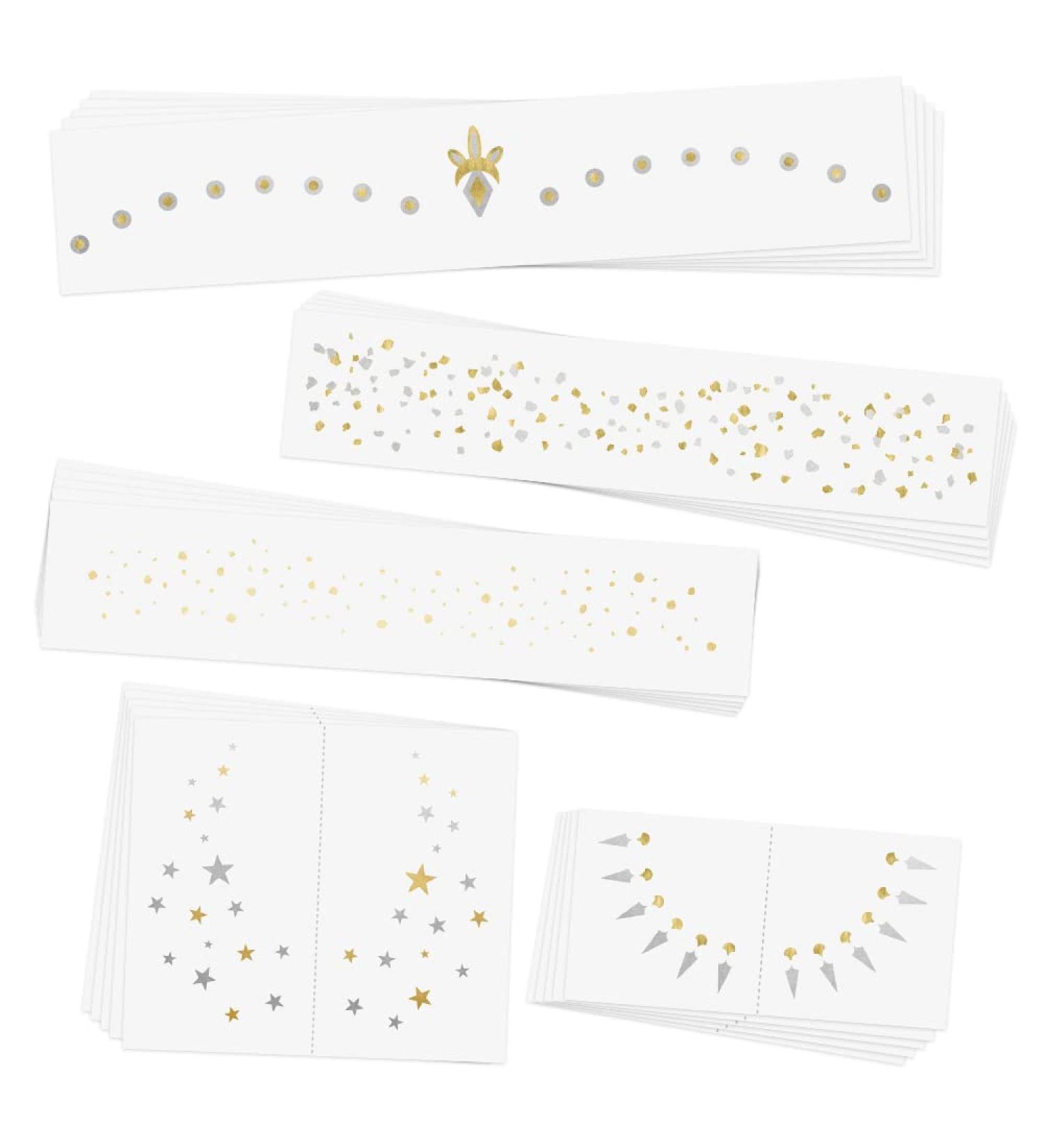 Boho-Inspired Flashy Faces Variety Set - 25 Assorted Premium Waterproof Metallic Gold & Silver Face Flash Tattoos - Buy Online on GoSupps.com