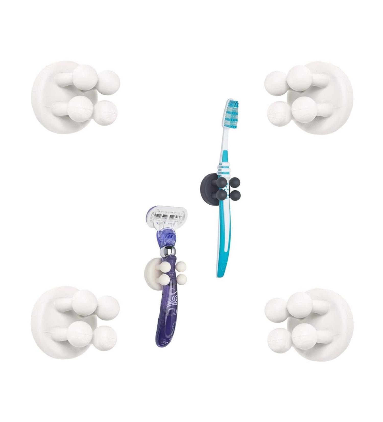 Buy Tecbull Funny Hooks Toothbrush & Razor Holder | Self-Adhesive No Drilling | 4 White + 4 Replacement Pads - Ideal Shower Organizer - Buy Online on GoSupps.com