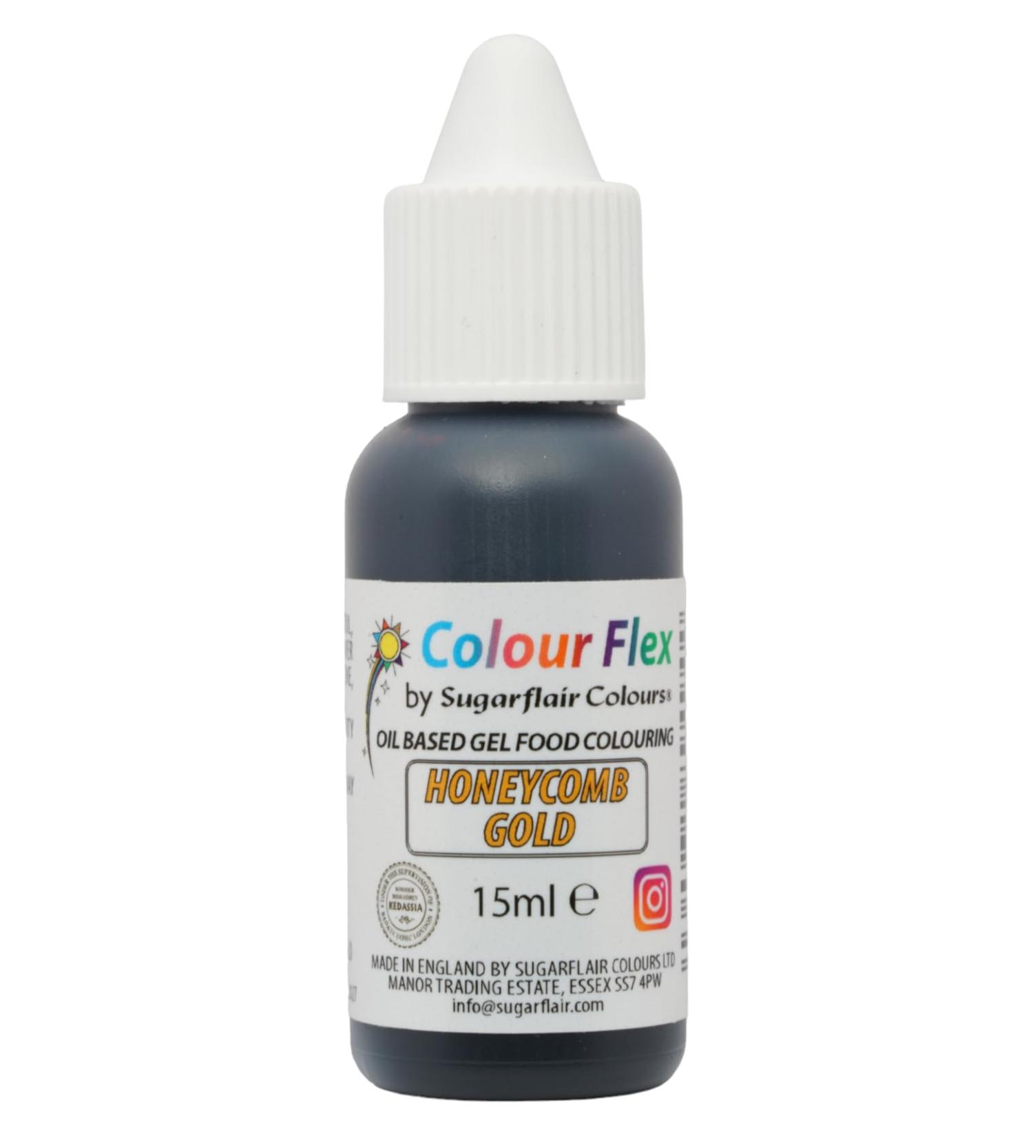 Colour Flex Honeycomb Gold Oil Based Food Colouring Gel For Colouring High Fat Foods Buttercream Chocolate Sugarpaste Fondant Icing Batter & More - 15ml