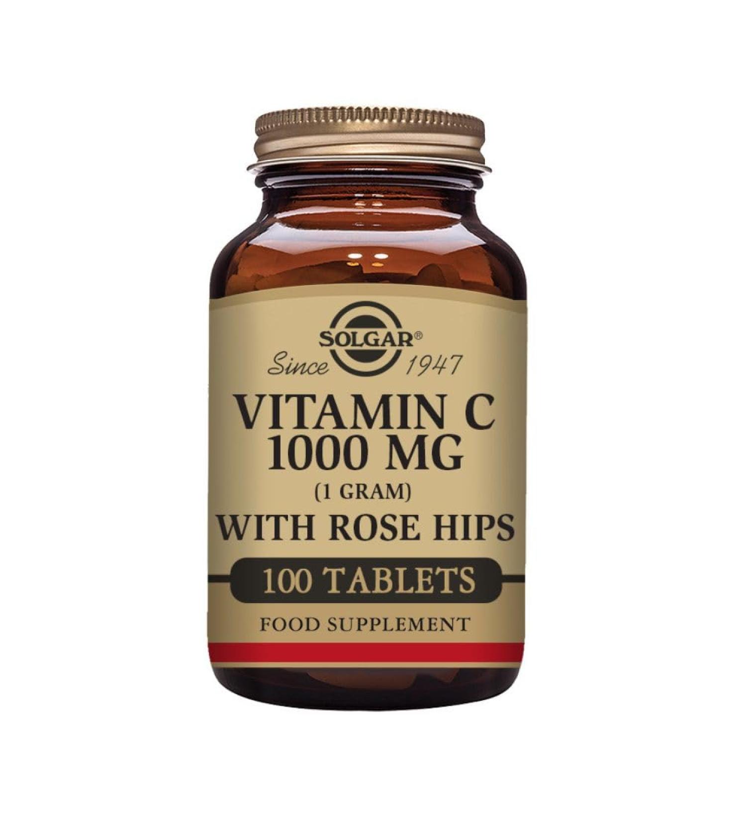 Solgar Vitamin C 1000mg with Rose Hips Tablets - Antioxidant & Immune Support - Healthy Skin & Joints - Non GMO Vegan Gluten Free Dairy Free Kosher - 100 Servings - Buy Online on GoSupps.com