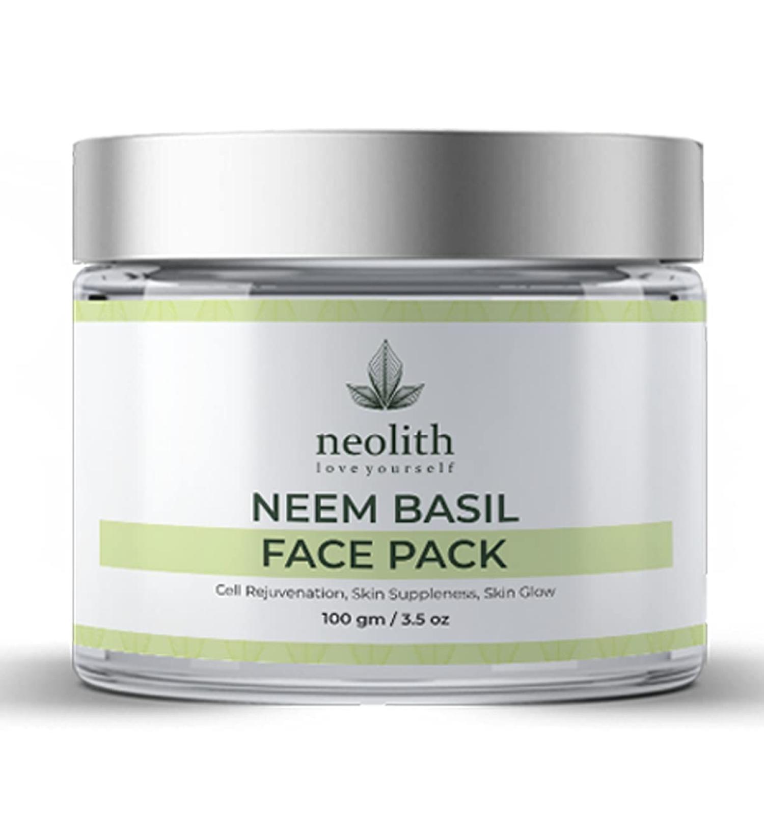  Neolith Neolith Neem Basil Face Mask for Healthy and Luminous Skin Tan Removal Oil Control Blackhead Removal Acne & Skin Whitening 100% Organic | 100g - Buy Online on GoSupps.com