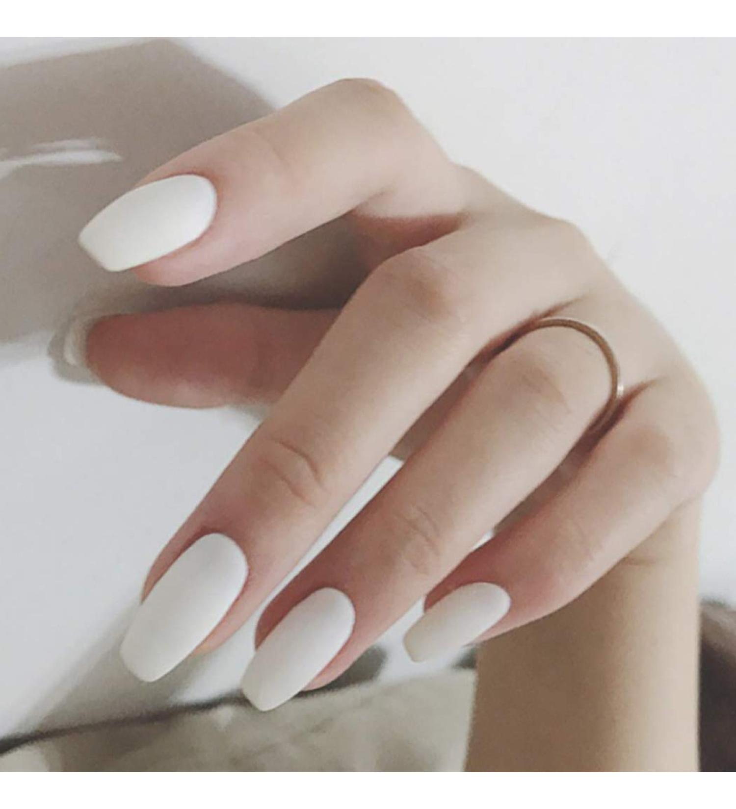 Brishow Ballerina Matt False Nails - Pure Color Acrylic Press-On Full Cover - 24 Pieces for Women & Girls (White) - Shop Internationally! - Buy Online on GoSupps.com