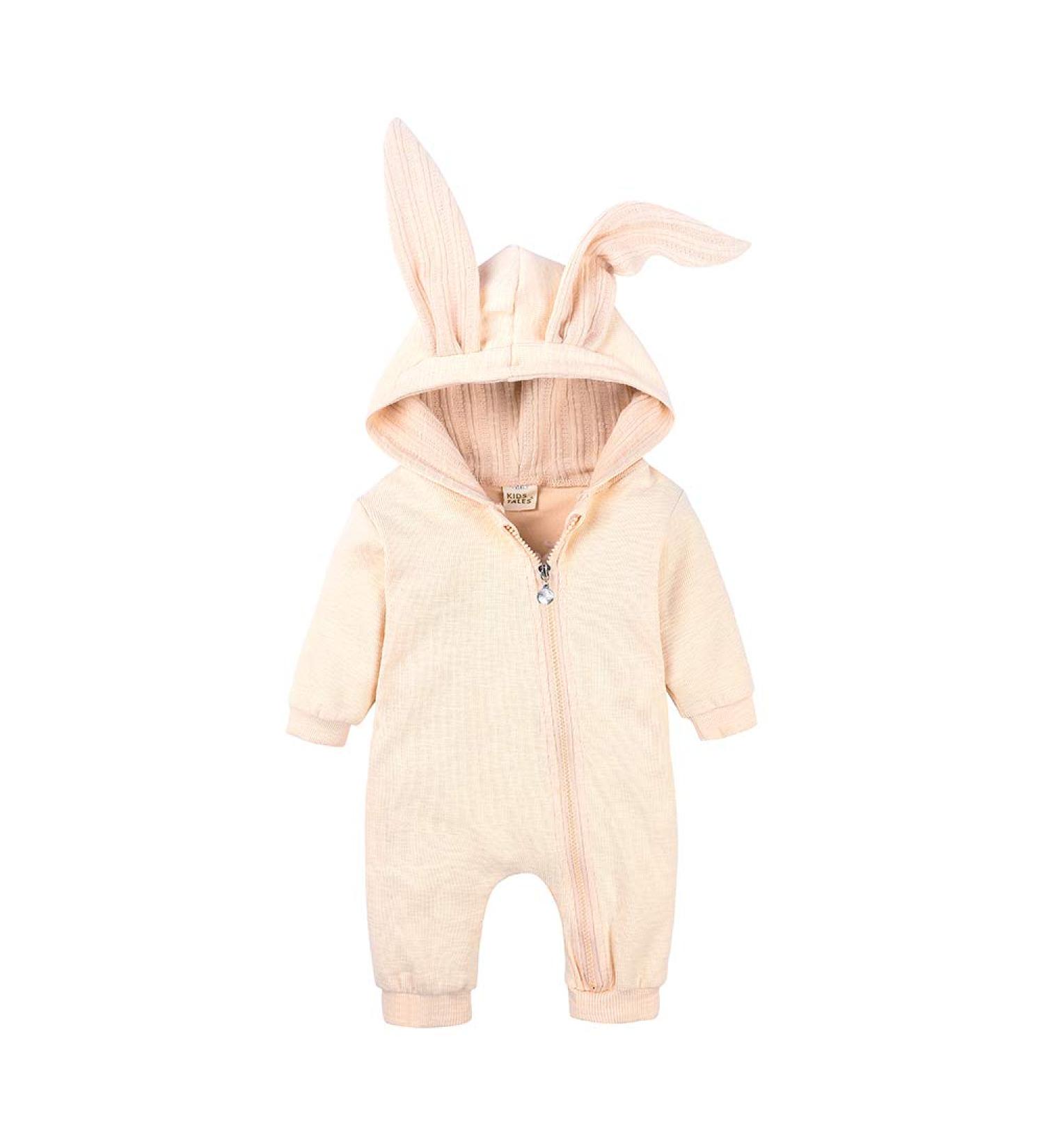 Kids Tales Newborn Baby Winter Rabbit Ear Hooded Romper | 6-9 Months | Apricot - Buy Online on GoSupps.com