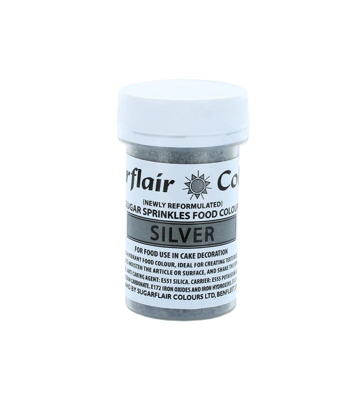 Sugarflair Sugar Sprinkles - Silver - E171 Free - Colourful Cake Decorations Sprinkle Some Fun With Vibrant Edible Glittering Sugar Pieces For Cupcakes Cakes and Desserts - 20g - Buy Online on GoSupps.com