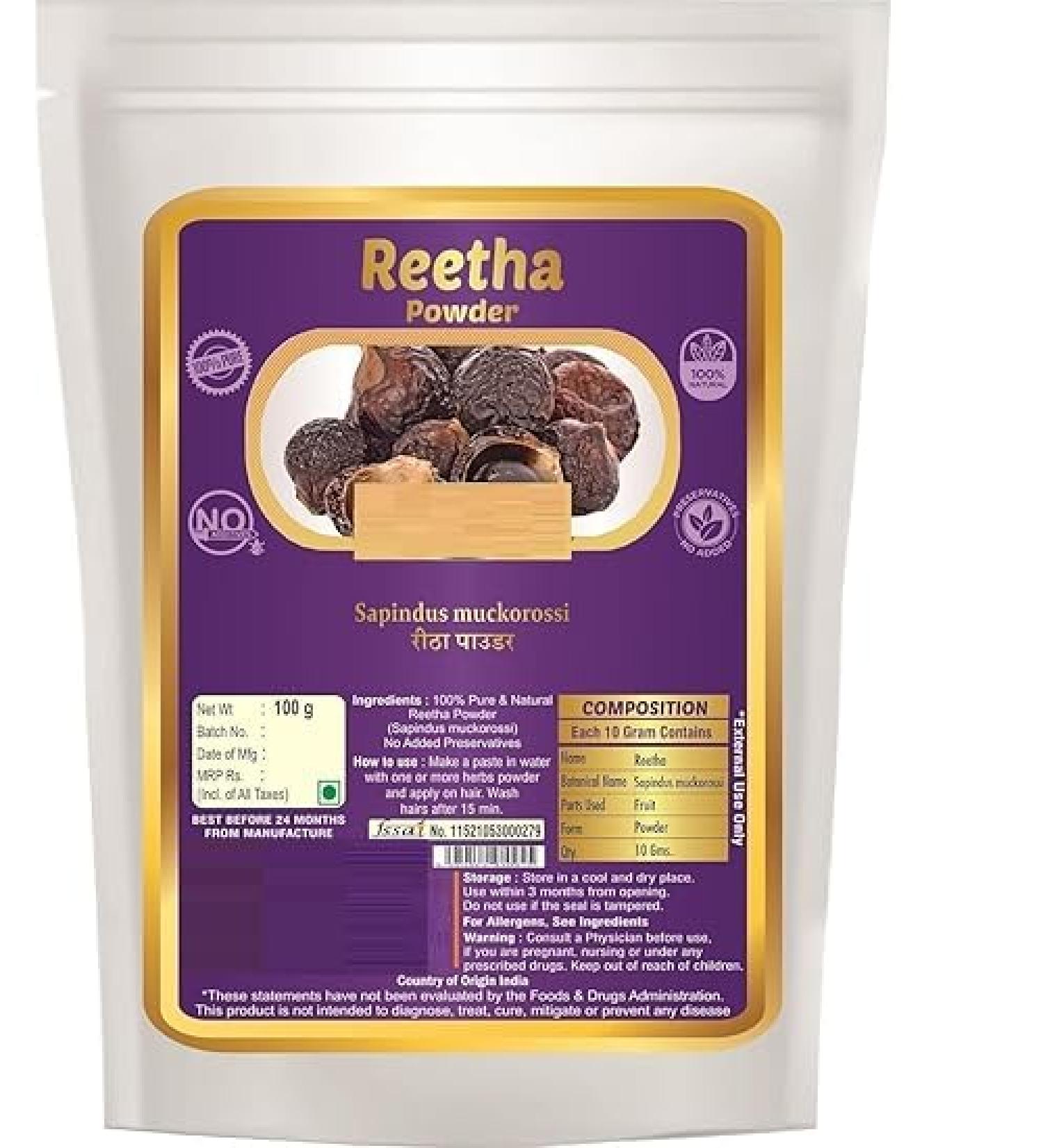JEVR Natural Aritha Powder - Reetha Powder - Ritha - Soaps (Sapindus Mukorossi) for hair - 100 g
