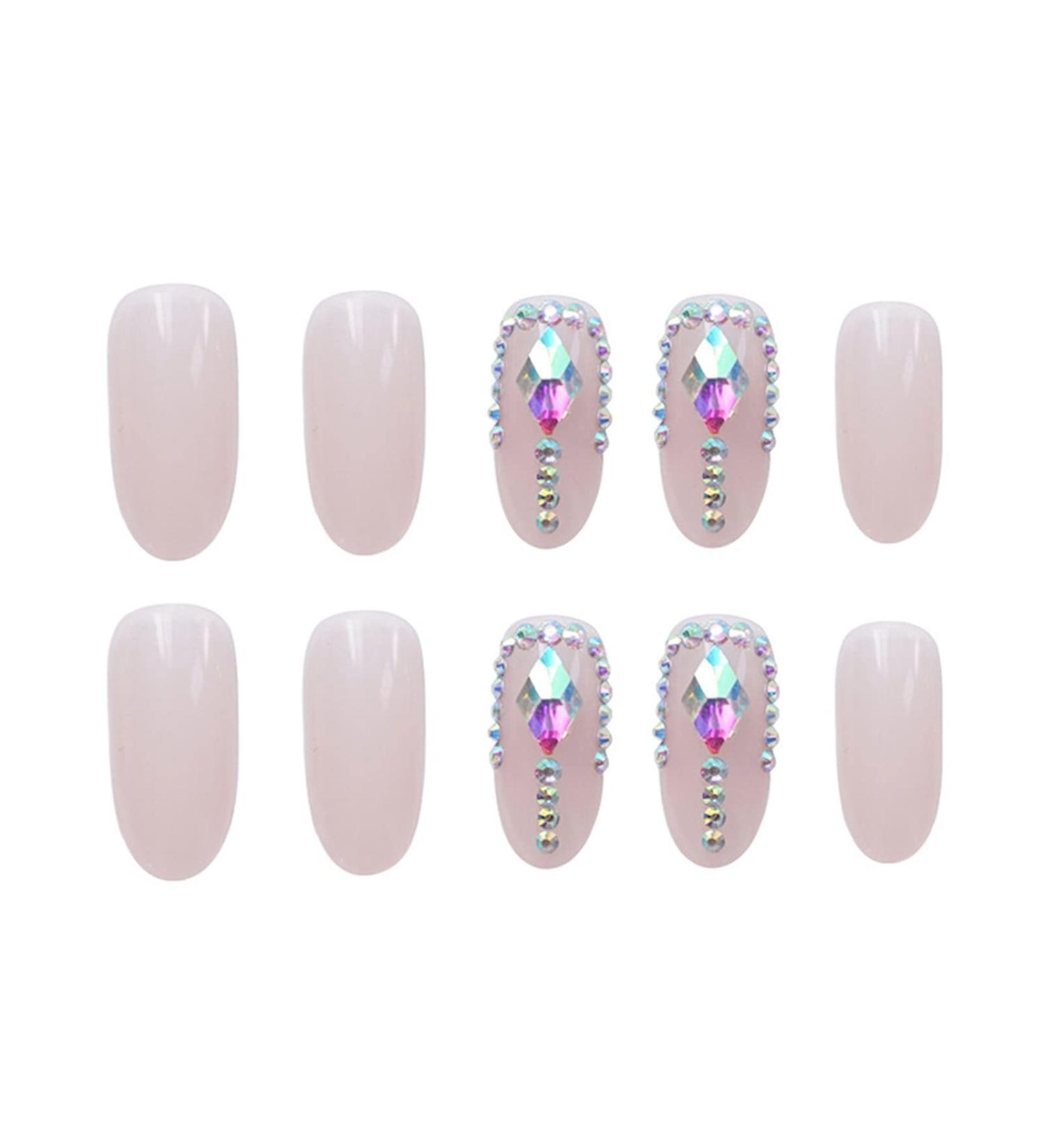Chtom powder color drill fake nails with a nail sticker 1 tablet sticker 24pcs