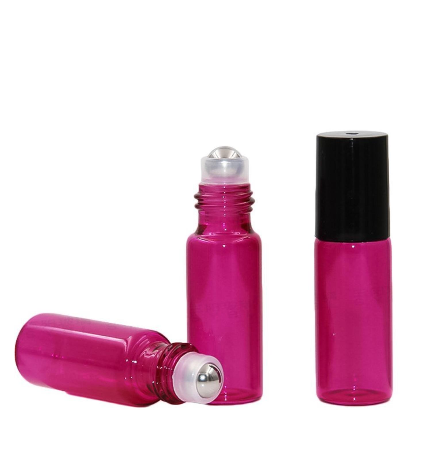 Hustar 12pcs 5ml Mini Roll on Bottles Essential Oil Bottle Refillable Glass Bottles for Aromatherapy Rose Red Hot Pink