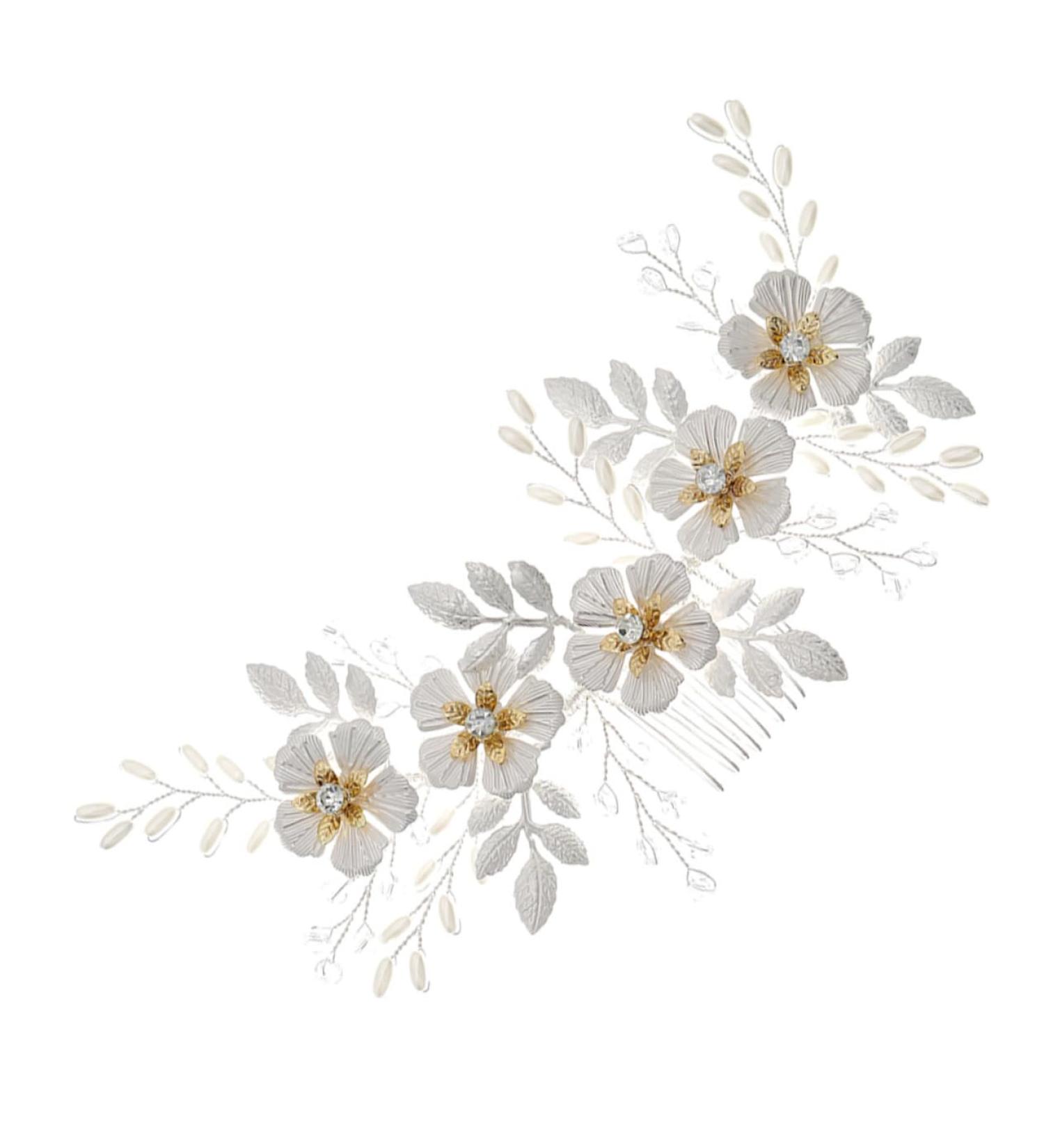 Ipetboom 1pc White Leaf Comb Rhinestone Headpiece Pearl Hair Ties Bridal Hair Comb Beautiful Hair Accessory Bridal Floral Side Comb Prom Hair Clips Hair Pin Grace Bride Alloy Crystal Flower - Buy Online on GoSupps.com