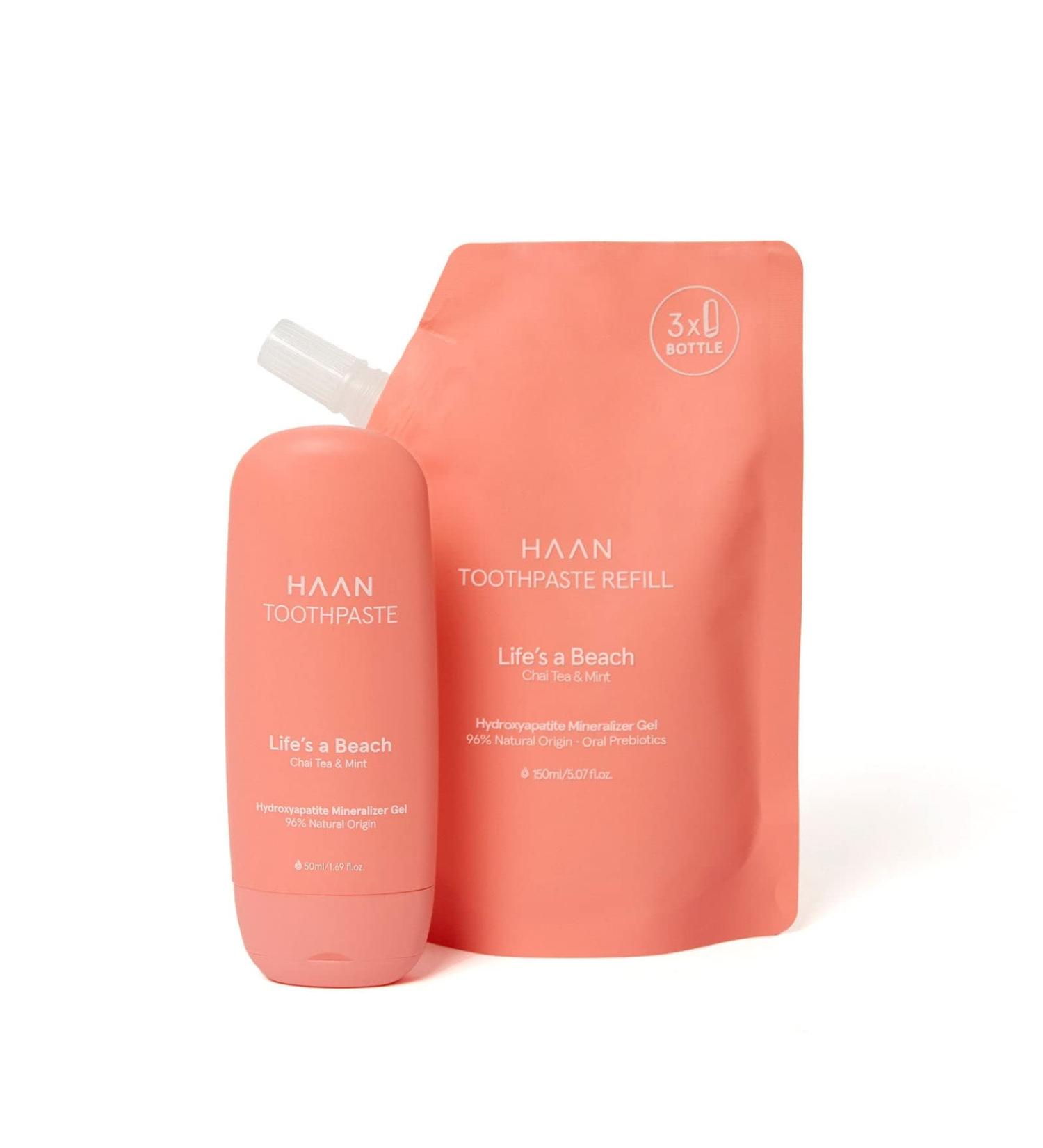HAAN Toothpaste + Refill - Fluoride-Free Natural Ingredients Vegan Lifes a Beach 205ml - Eco-Friendly Dental Care - Buy Online on GoSupps.com