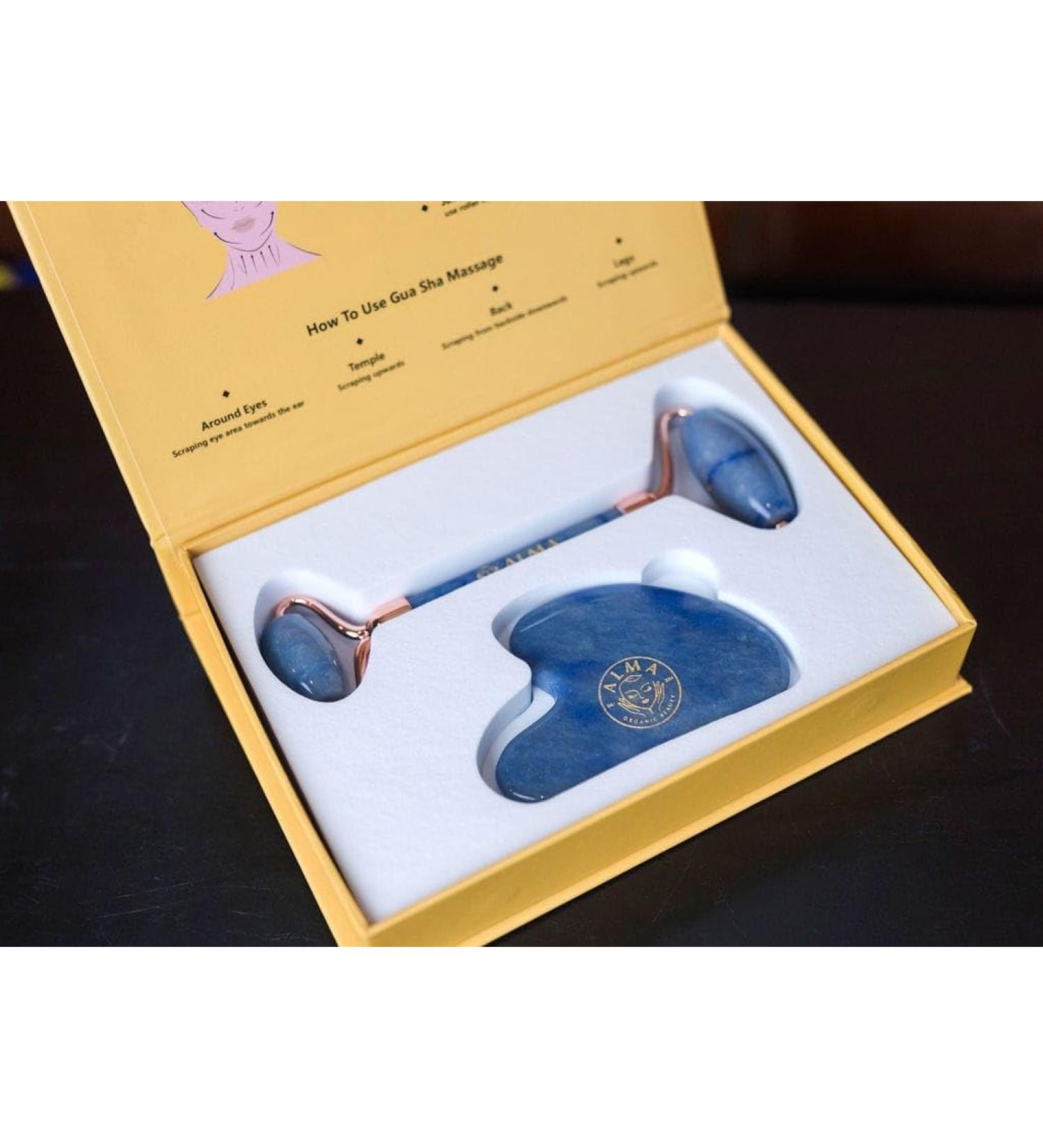 BLUE AVENTURINE STONE ROLLER AND GUA SHA