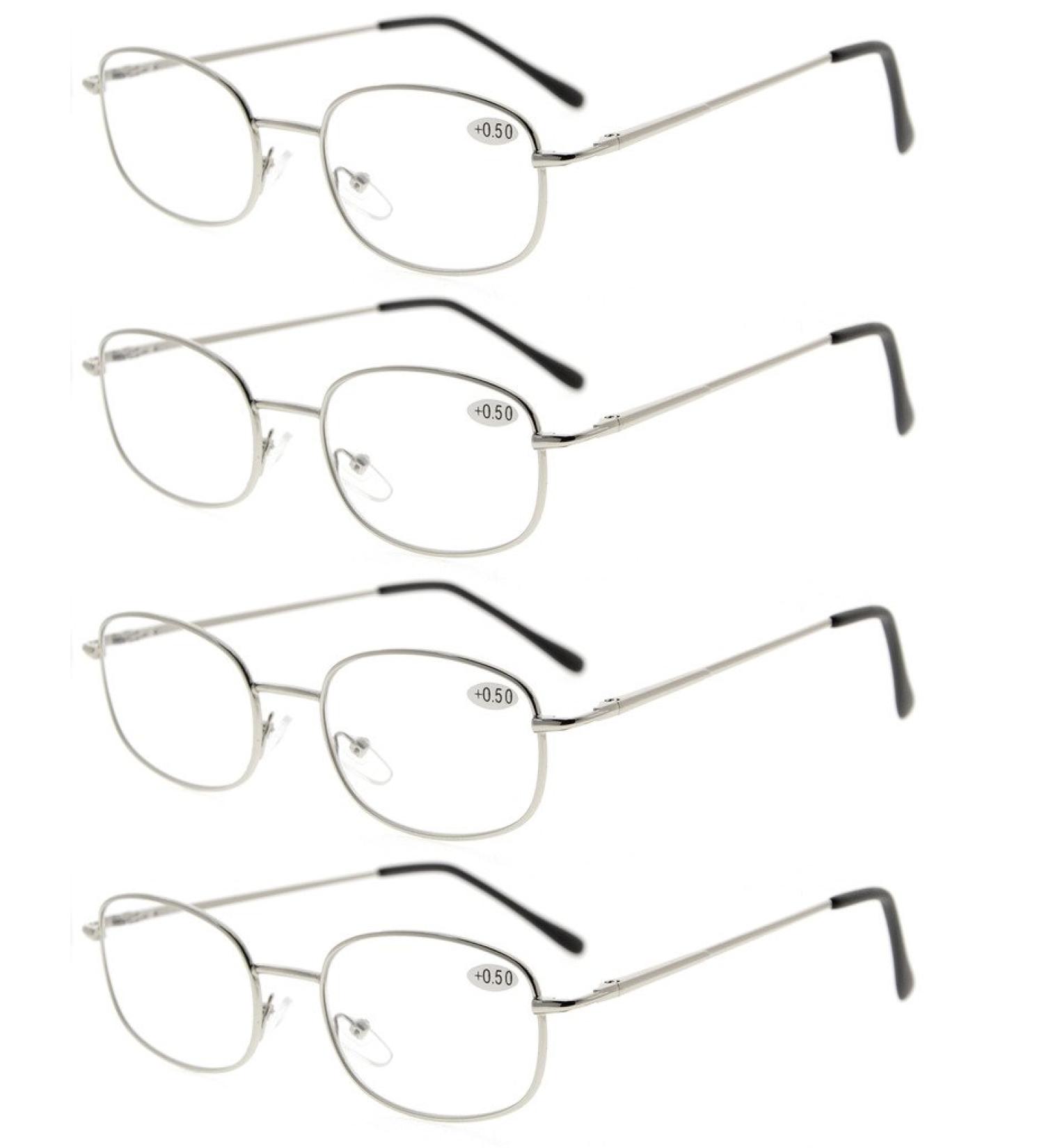 Eyekepper Metal Frame Reading Glasses - Spring Hinge 4 Pack Silver +2.25 | Stylish & Durable Eyewear for International Shipping - Buy Online on GoSupps.com