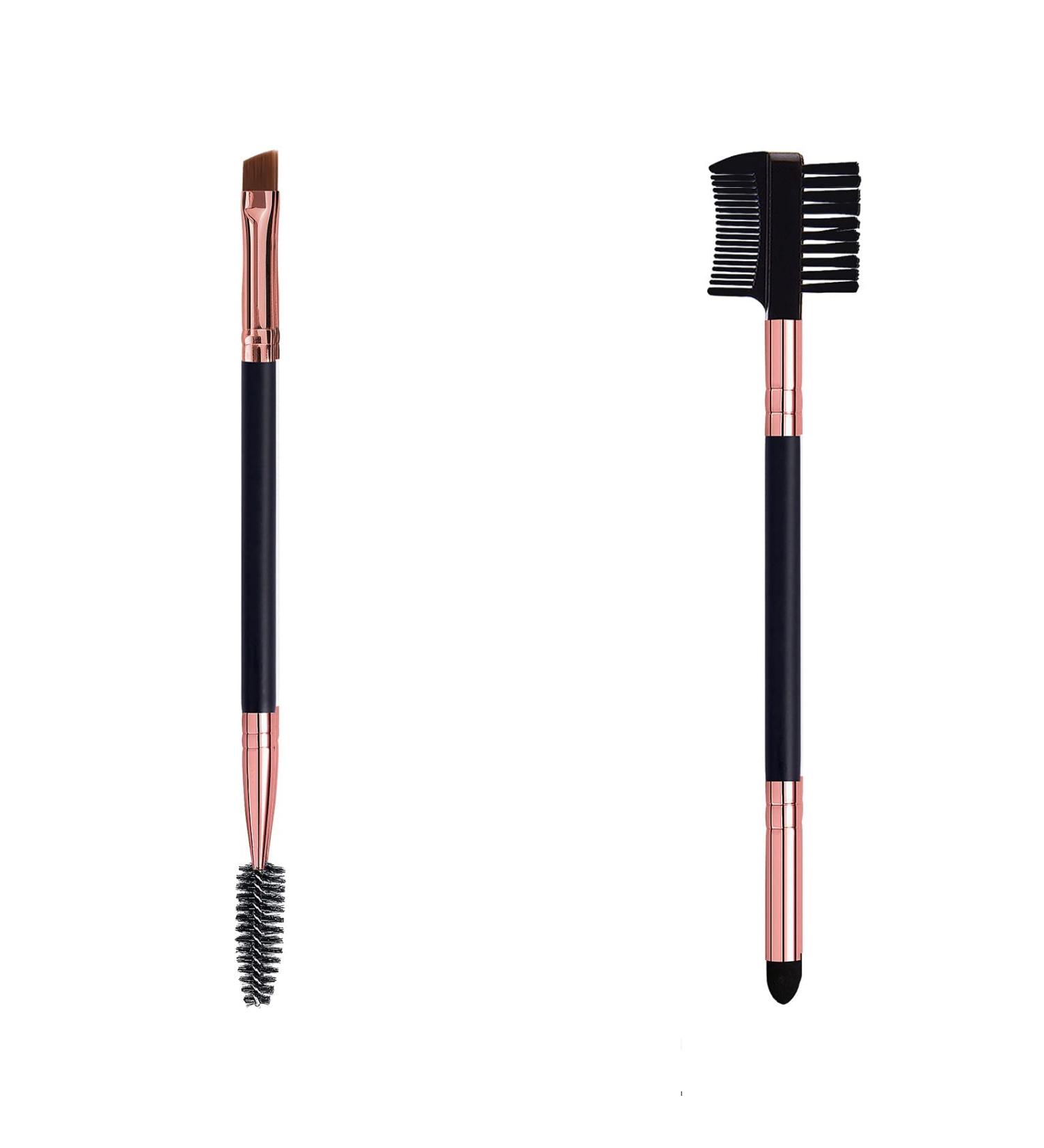 Duo Eyebrow Brush Set - Professional Angled Eye Brow Brush and Spoolie Brush with Eyelash Comb and Eye Shadow Brush (Black) - Buy Online on GoSupps.com
