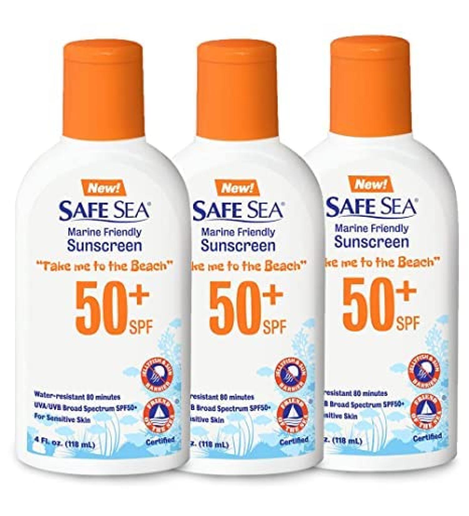 Safe Sea SPF50+ Coral Safe Sunscreen Lotion | 4 oz. | Jellyfish & Sea Lice Sting Protection | Sensitive Skin | Biodegradable | Water Resistant - Buy Online on GoSupps.com