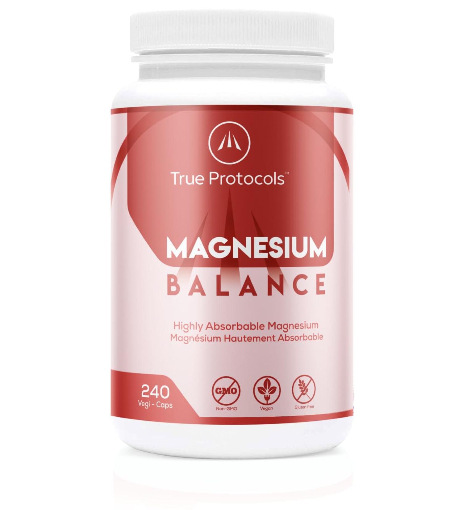 TRUE PROTOCOLS - Magnesium Balance - Magnesium Glycinate & Malate Chelates (100 mg) w/Vitamin B6 (2.5 mg) & Zinc (2.5 mg) - 240 Non-laxative & High Absorption Vegan Capsules - Bioavailable Caps For Optimal Muscle Function Stress Relief & Sleep - 100% Non- - Buy Online on GoSupps.com