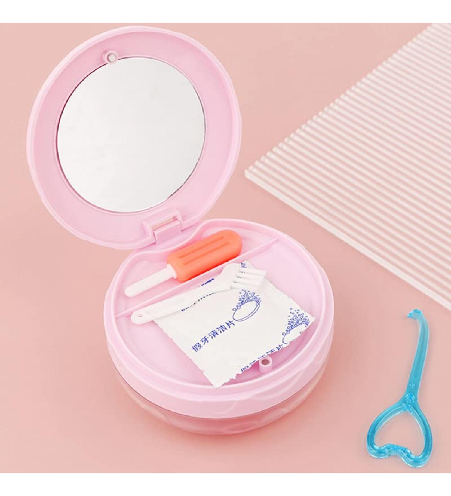 Verdant Touch 3-Layer Denture Box - Multifunctional Retainer Cleaning Case | Portable & Discharge-Proof Storage in Pink - Buy Online on GoSupps.com