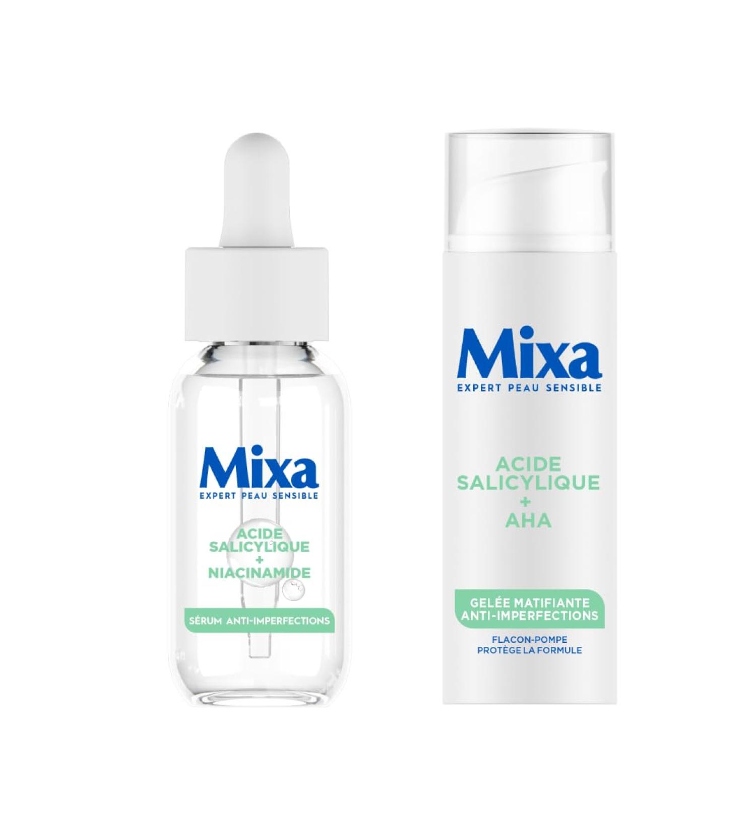 Mixa Mixa - Concentrated Anti-Blemish Serum + Mattifying Anti-Blemish Gel - with Salicylic Acid and Alpha-hydroxylated Acid - For Combination to Oily Blemish-Prone Skin