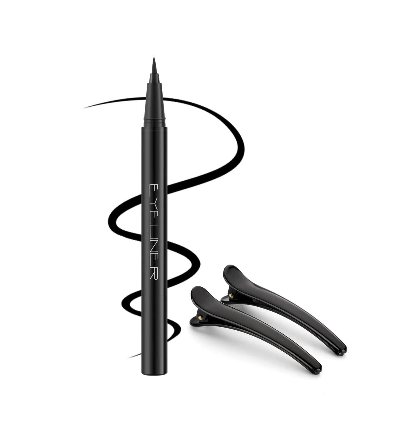 Waterproof Liquid Eyeliner Pencil - Ultra-Fine Tip, Quick Drying, Smudge-Proof Formula - Long-Lasting Eye Makeup - Includes Hair Clips - Black - Buy Online on GoSupps.com