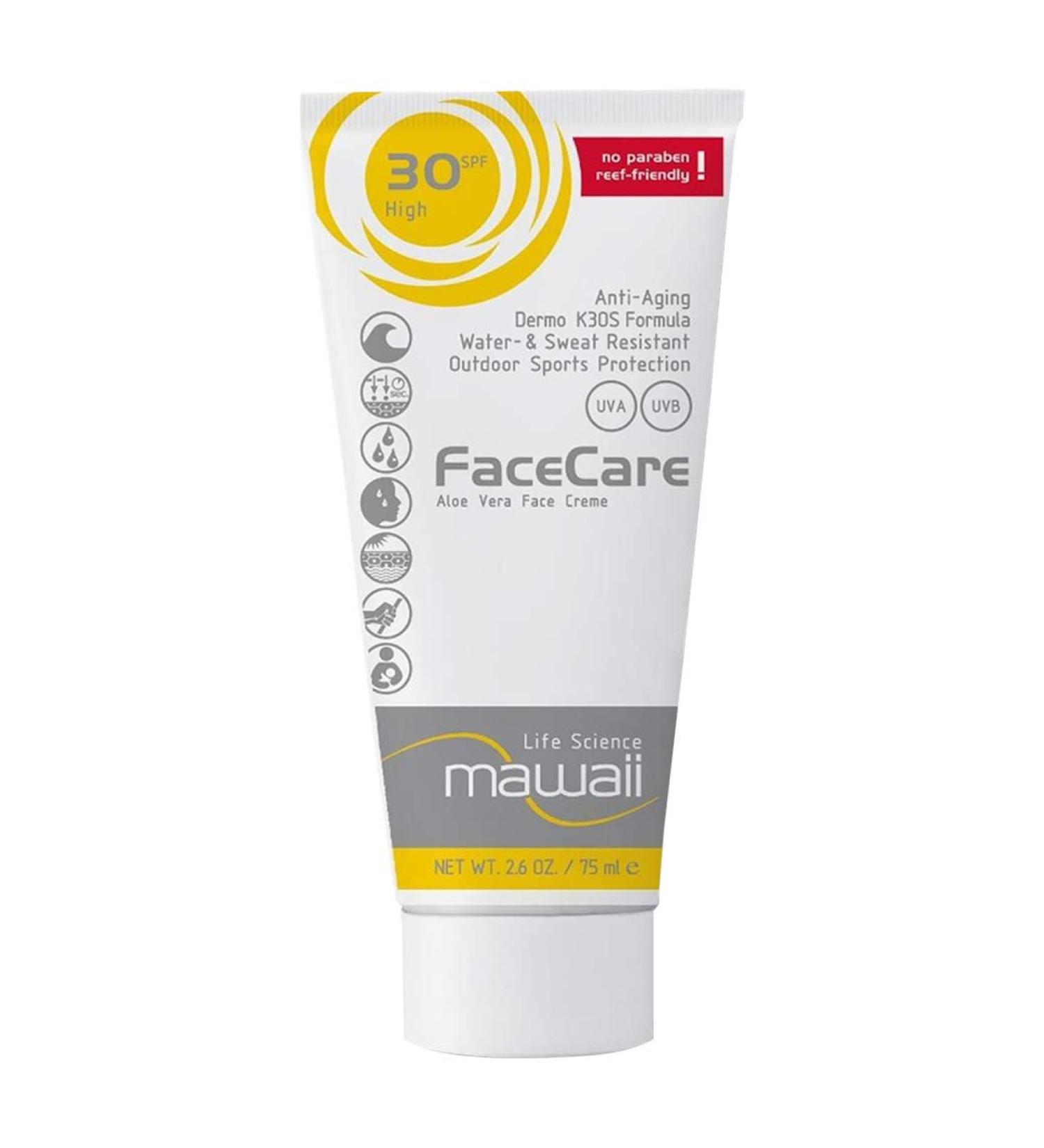 Mawaii Sport & Surf Sunscreen Face Cream 30SPF, 75ml, Aloe Vera Water and sweat resistant sunscreen, for water and outdoor sports and anti-aging sun protection