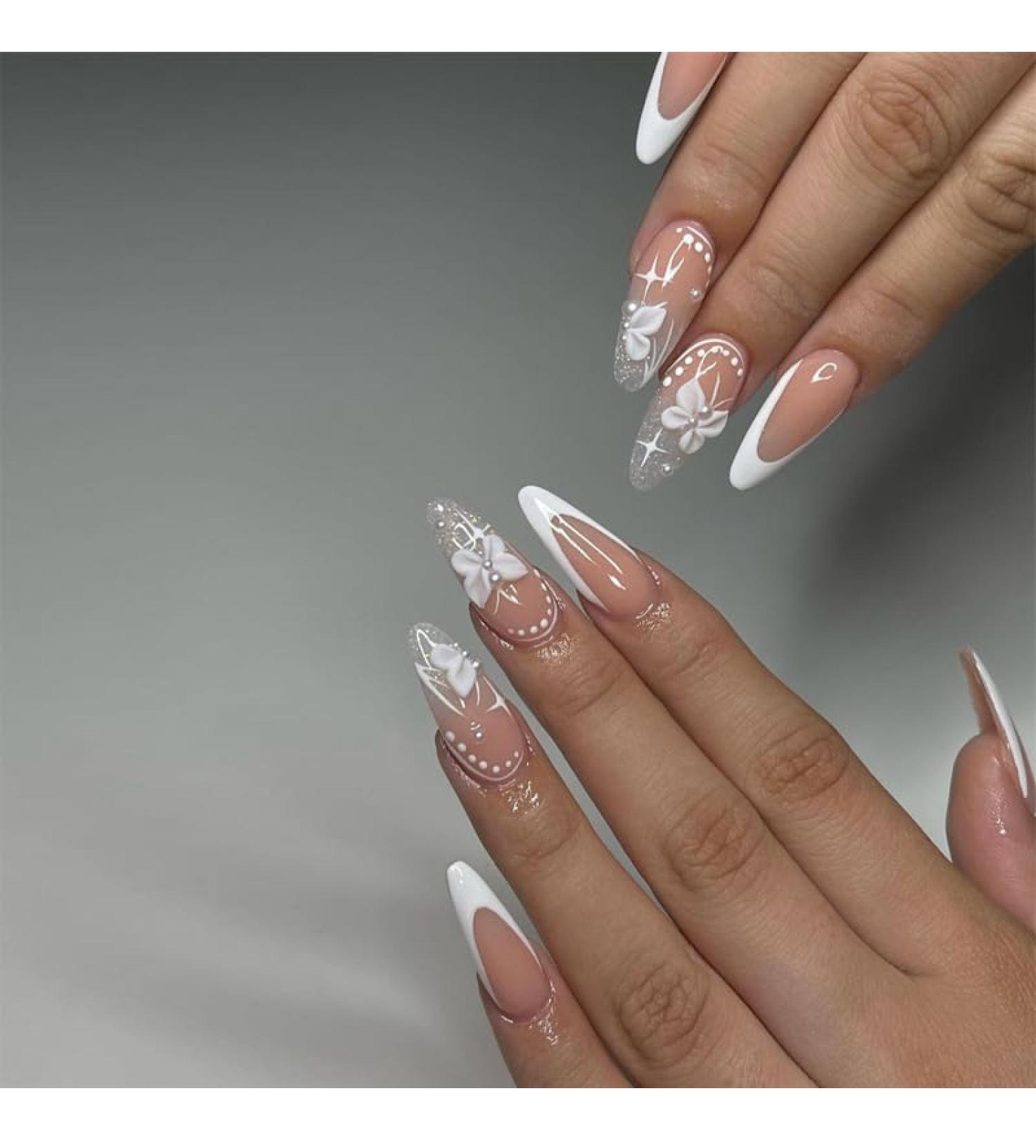 24Pcs/Set Press On Nails Long Fake Nails With White Butterfly Star Pattern False Nails Acrylic Fake Nails Full Cover Nails Tips Artificial Finger Manicure Press on nails for Women and Girls - Buy Online on GoSupps.com